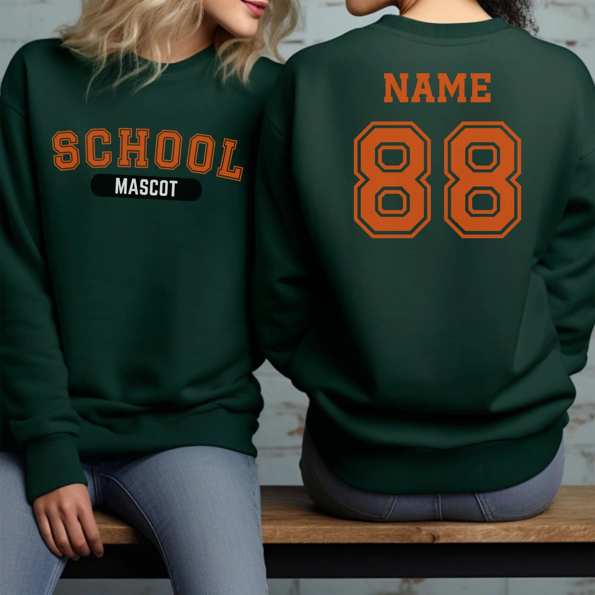Custom School Spirit on a Sweatshirt With School and Mascot With Classic Design on a Sweatshirt