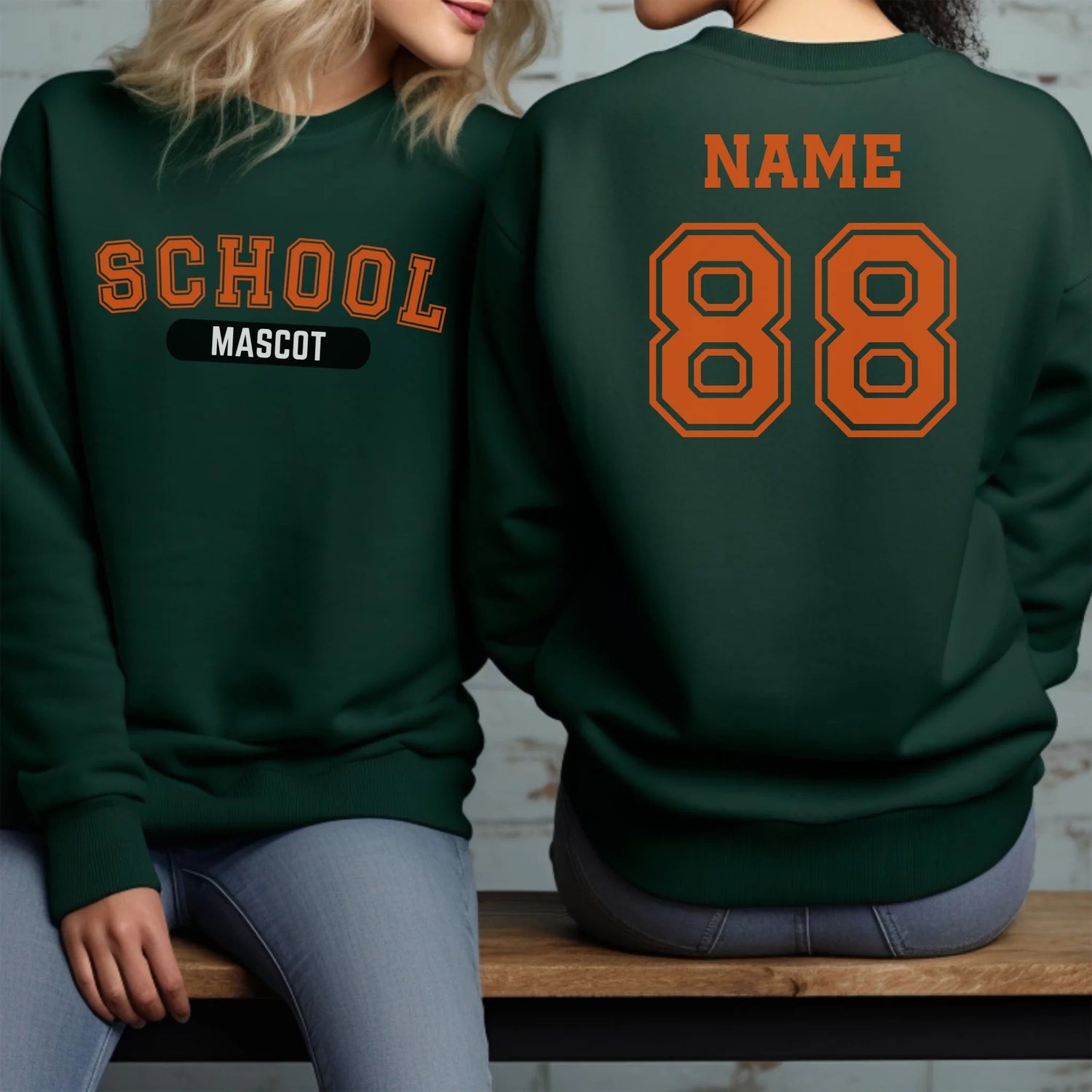 Custom School Spirit on a Sweatshirt With School and Mascot With Classic Design on a Sweatshirt