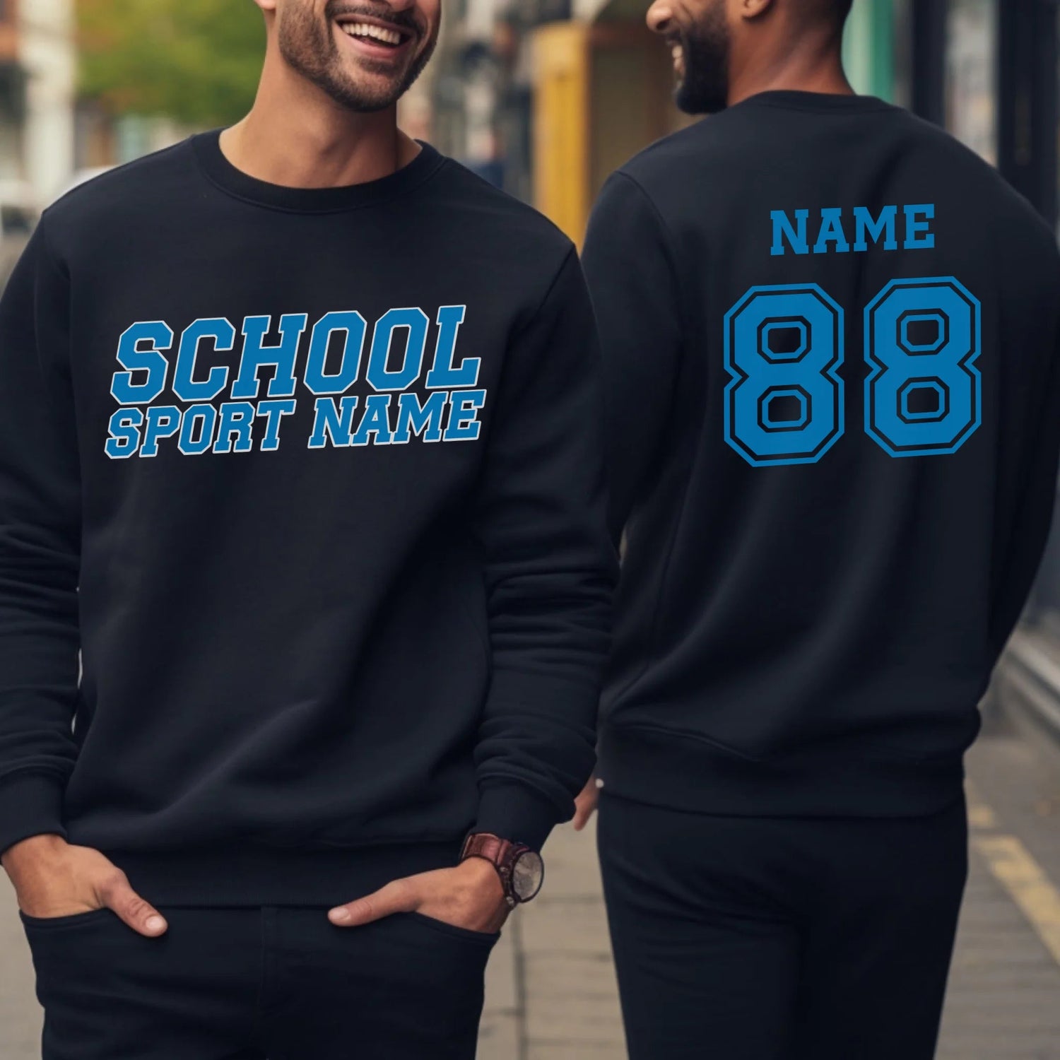 Custom School Spirit on a Sweatshirt With School and Mascot Name With Slanted Block Varsity Design on a Sweatshirt
