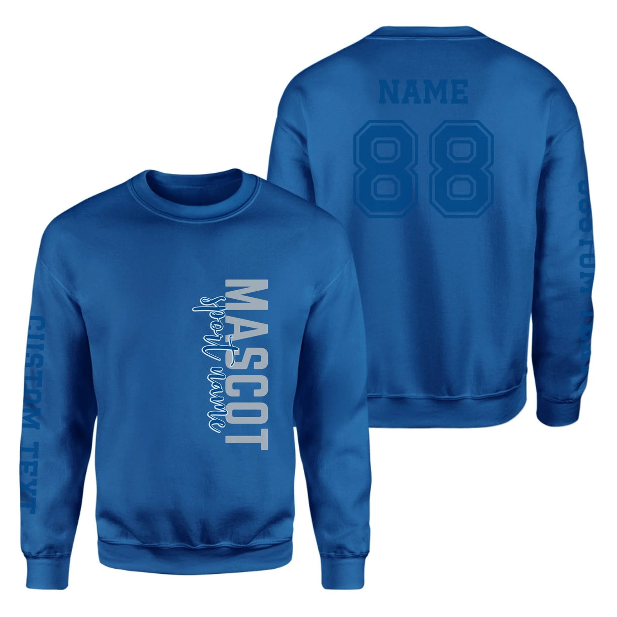Custom School Spirit on a Sweatshirt With Mascot & Sport Name With Modern Vertical Design on a Sweatshirt