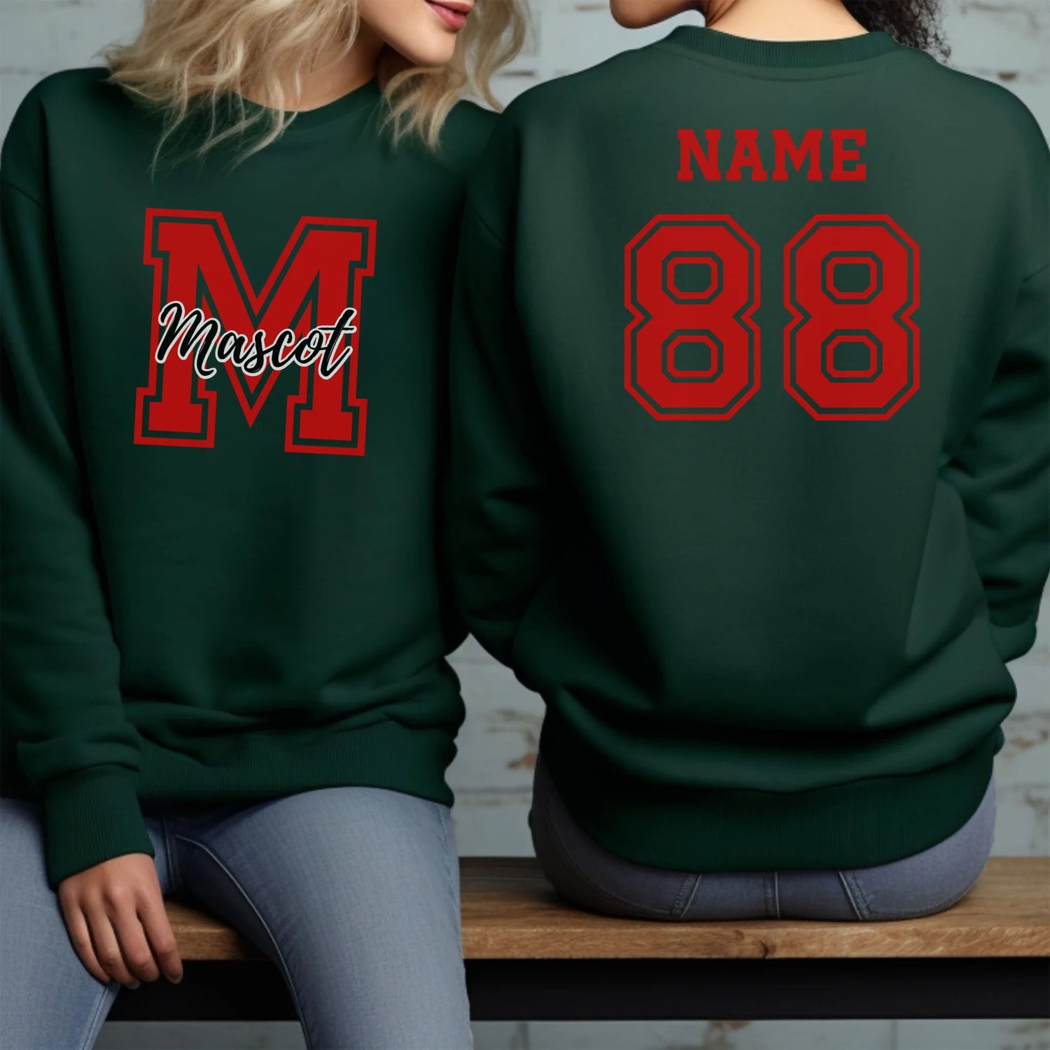 Custom School Mascot on a Sweatshirt With Large Initial and Mascot Name on a Sweatshirt