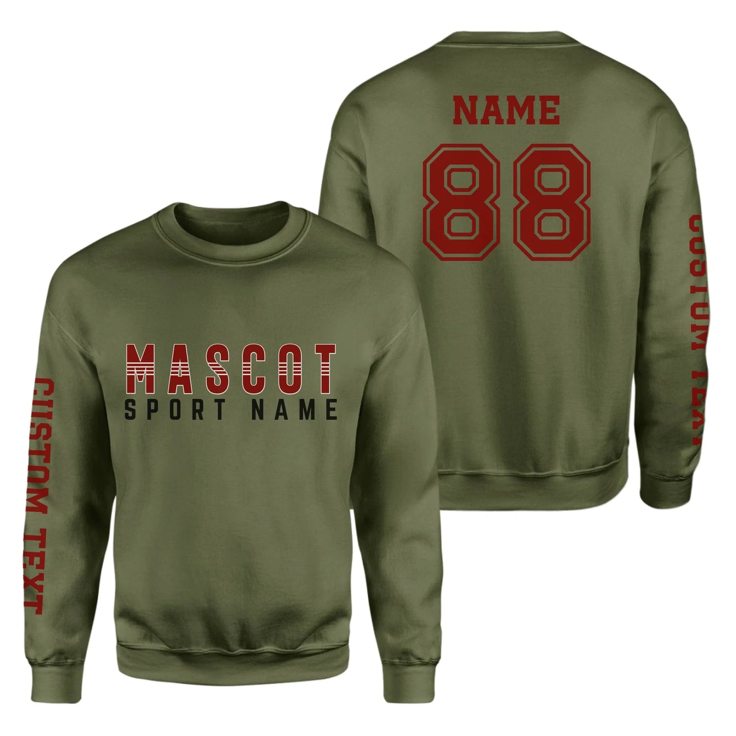 Custom School Spirit on a Sweatshirt With Mascot and Sport With Striped Text Design on a Sweatshirt