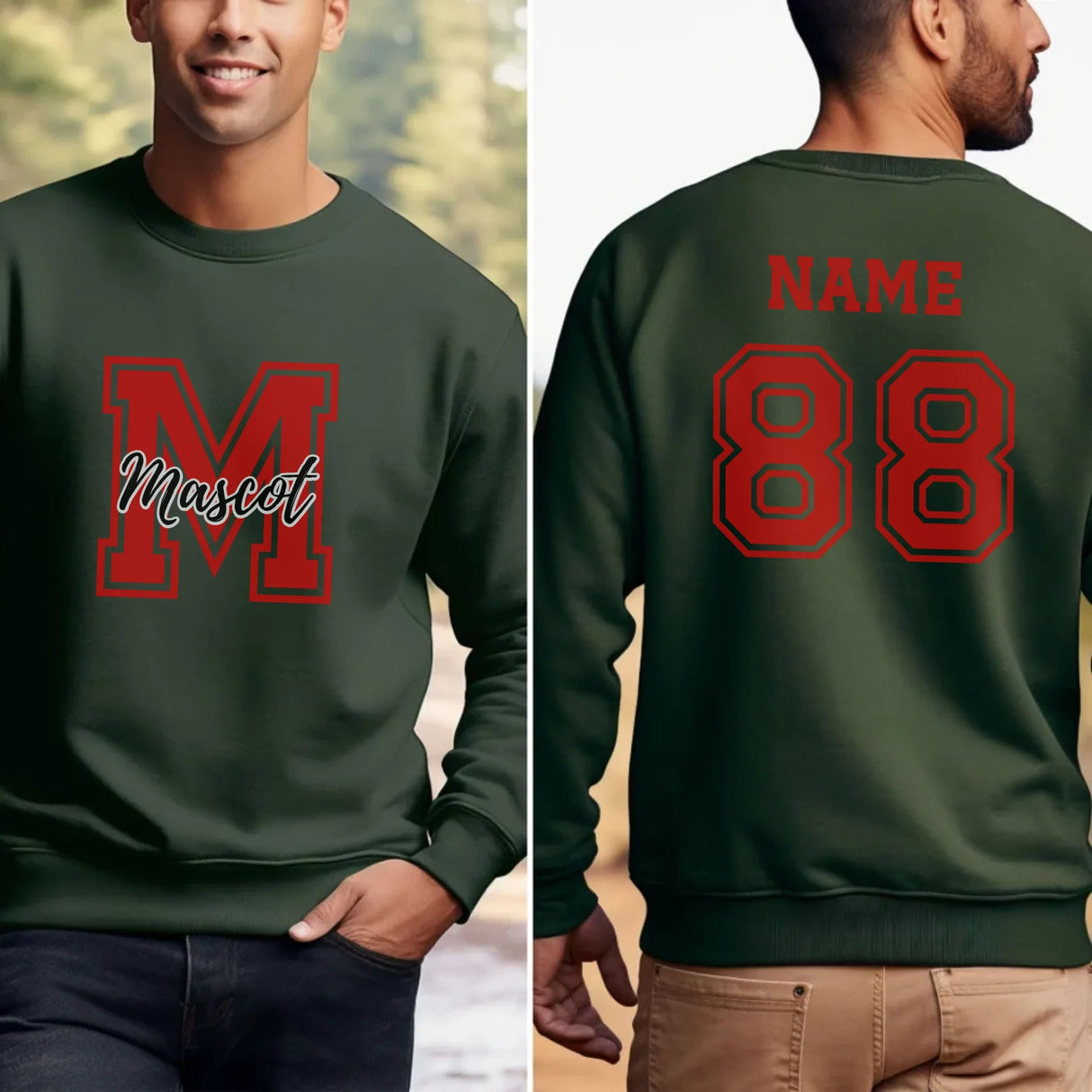 Custom School Mascot on a Sweatshirt With Large Initial and Mascot Name on a Sweatshirt