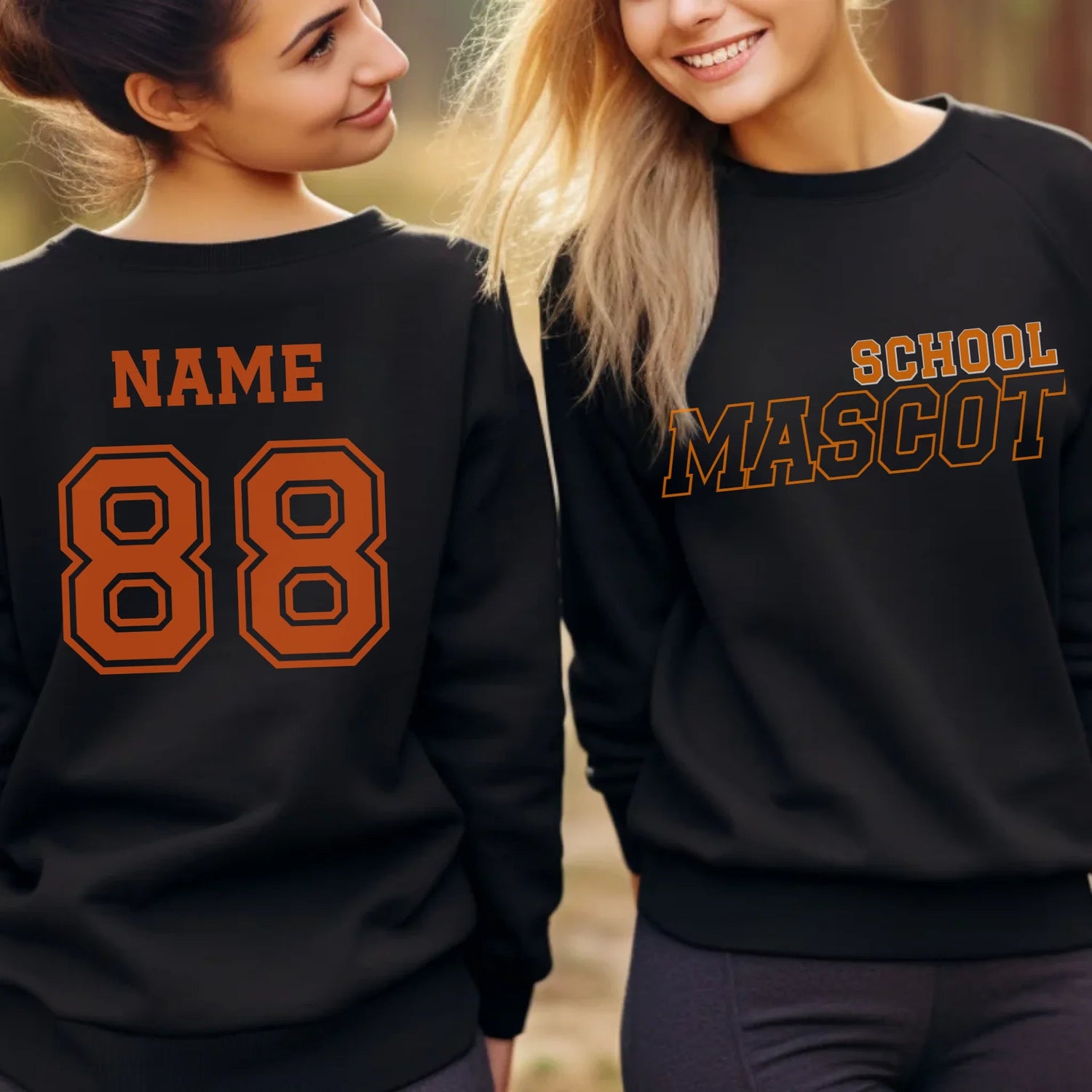 Custom School Spirit on a Sweatshirt With School and Mascot with Outline Design on a Sweatshirt
