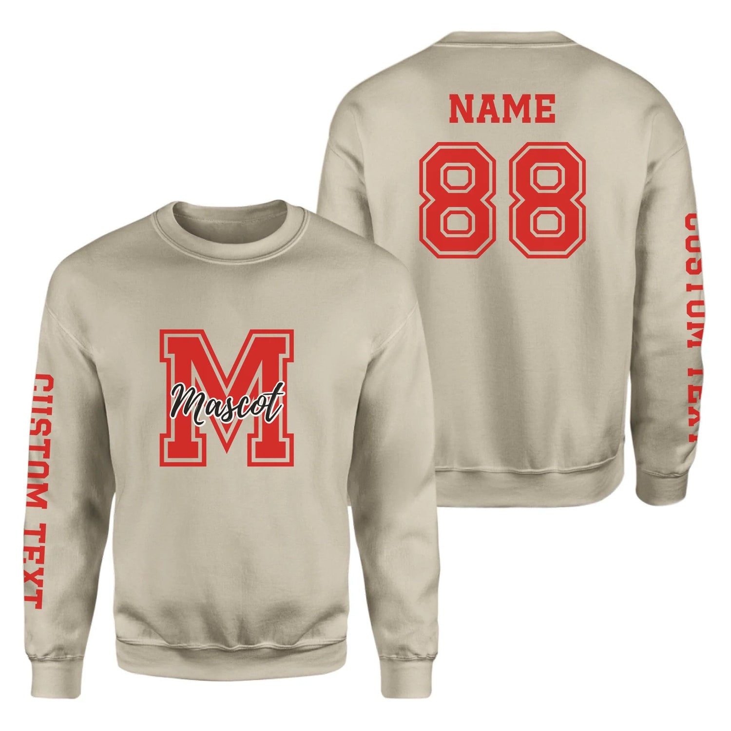Custom School Mascot on a Sweatshirt With Large Initial and Mascot Name on a Sweatshirt