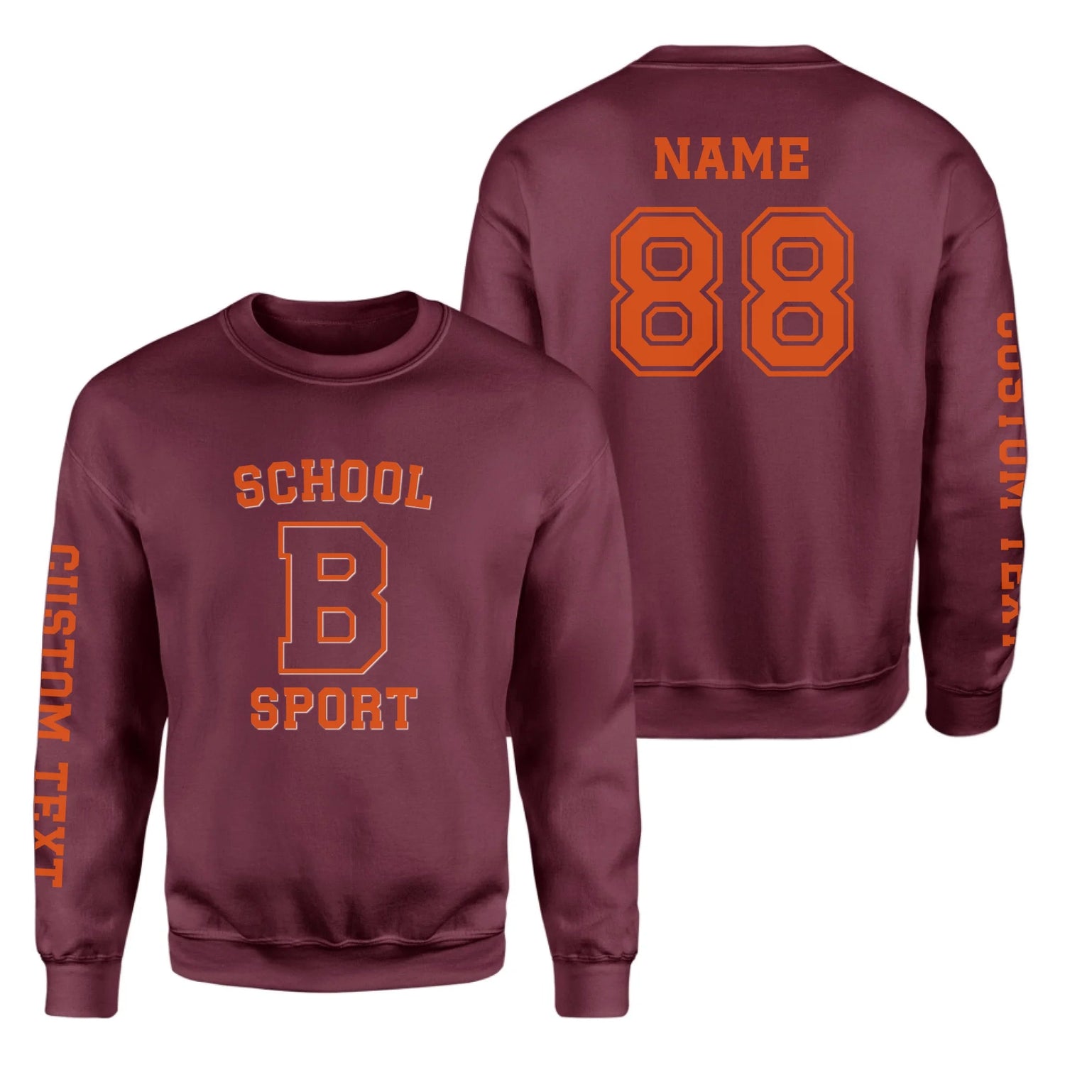 Custom School Spirit on a Sweatshirt With School, Initial & Sport Name With Collegiate Letter Design on a Sweatshirt