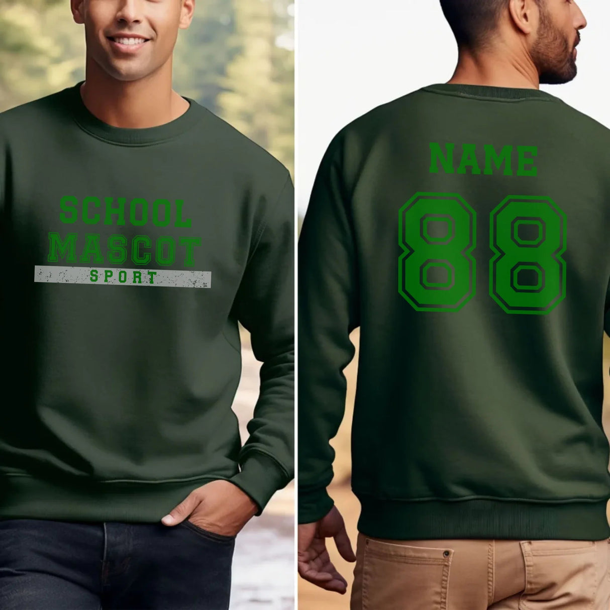 Custom School Spirit on a Sweatshirt With Mascot & Sport Name With Bold Varsity Design on a Sweatshirt