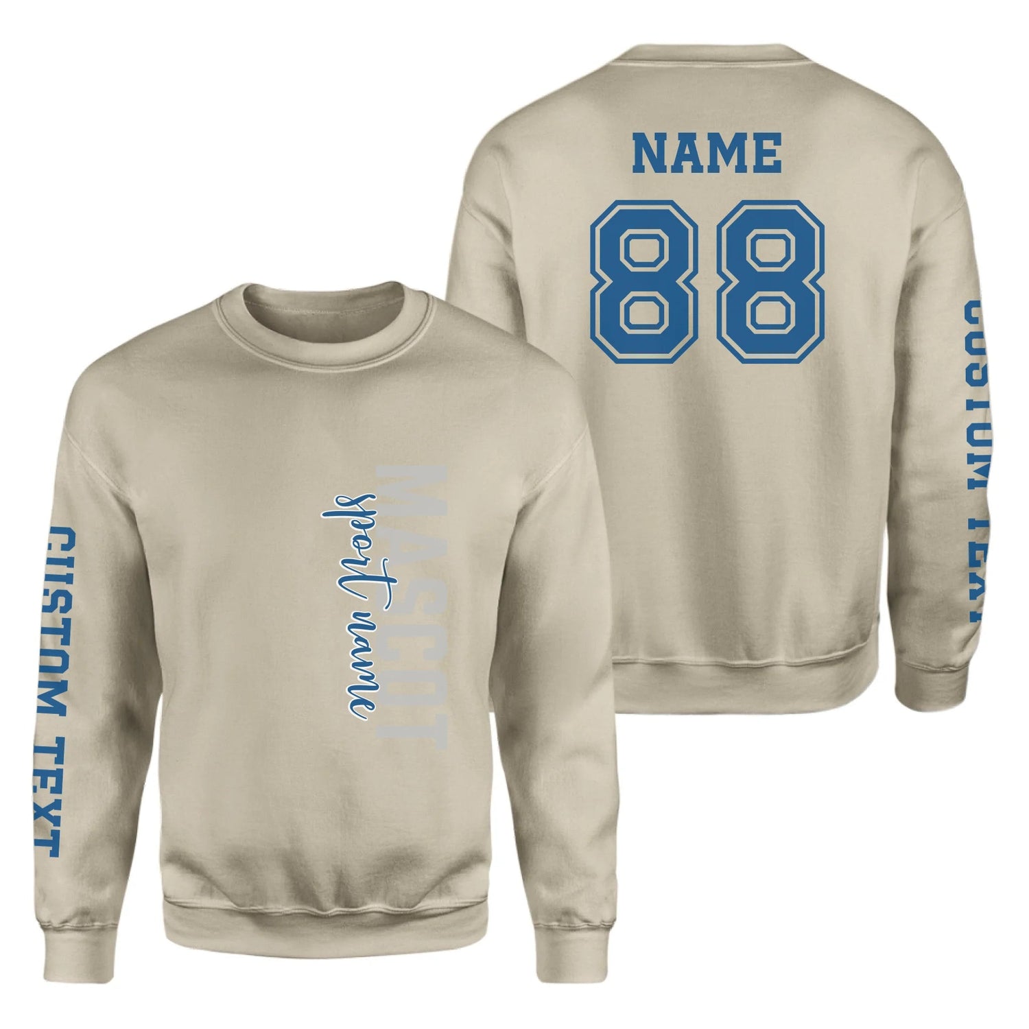Custom School Spirit on a Sweatshirt With Mascot & Sport Name With Modern Vertical Design on a Sweatshirt