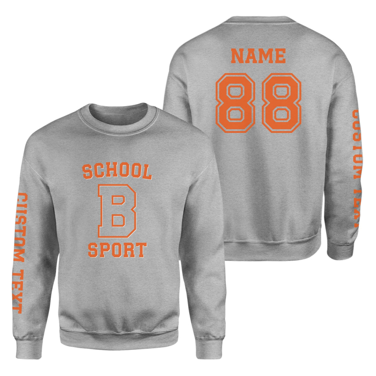 Custom School Spirit on a Sweatshirt With School, Initial & Sport Name With Collegiate Letter Design on a Sweatshirt