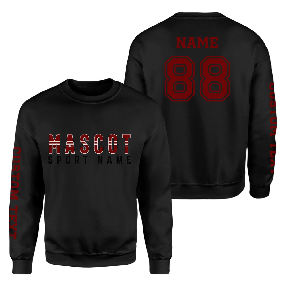 Custom School Spirit on a Sweatshirt With Mascot and Sport With Striped Text Design on a Sweatshirt