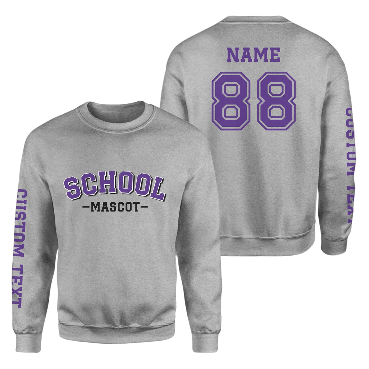 Custom School Spirit on a Sweatshirt With School and Mascot Name With Classic Arch Design on a Sweatshirt