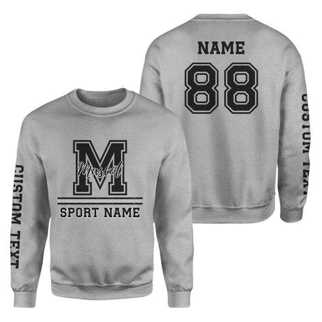 Custom School Mascot on a Sweatshirt With Large Initial, Mascot & Sport Name on a Sweatshirt