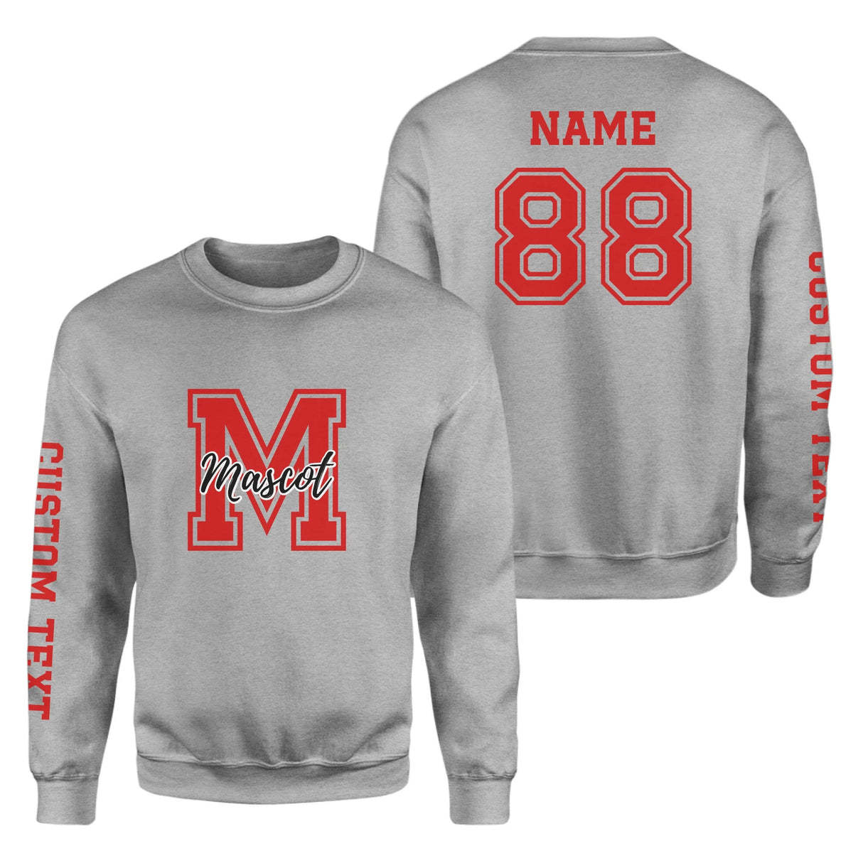 Custom School Mascot on a Sweatshirt With Large Initial and Mascot Name on a Sweatshirt