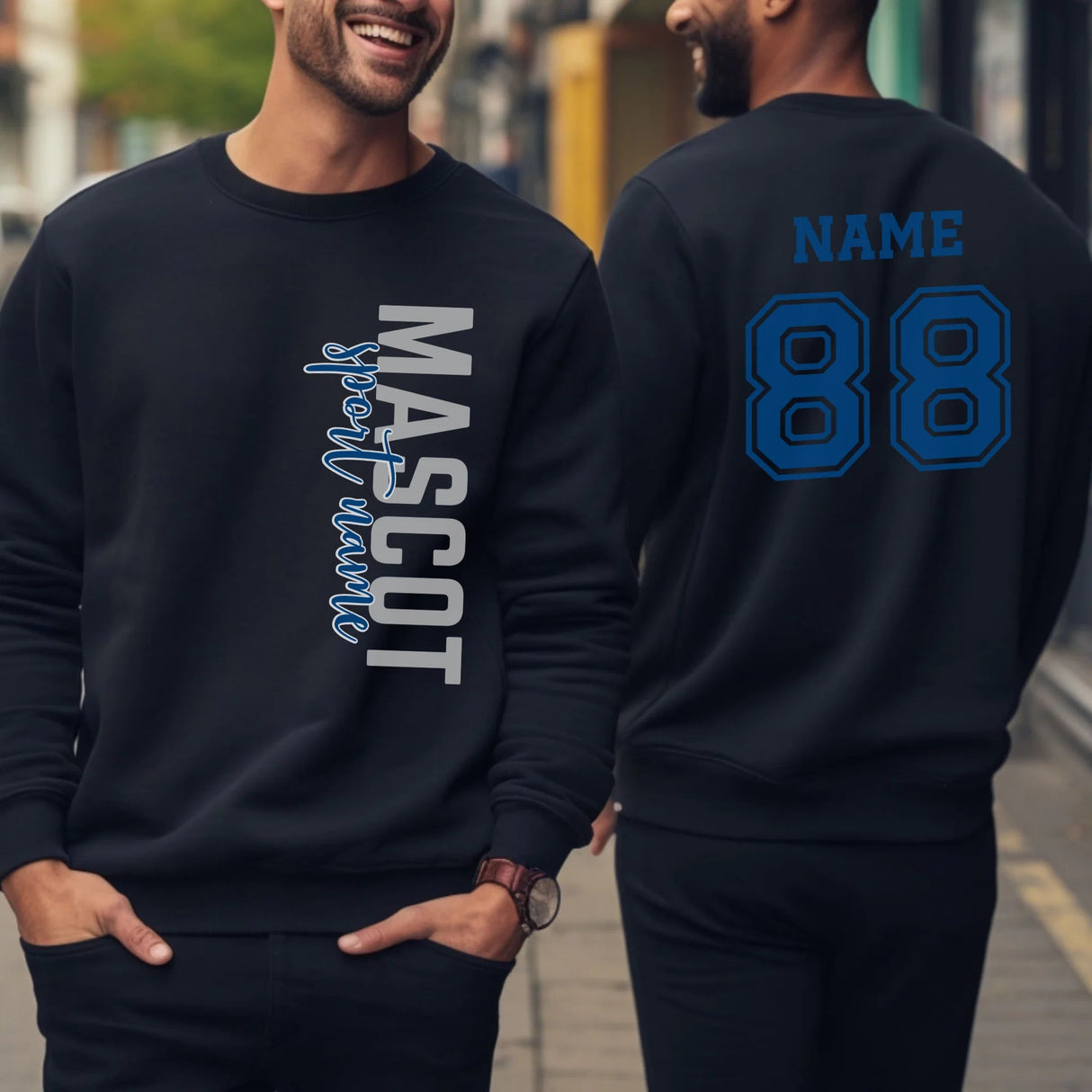 Custom School Spirit on a Sweatshirt With Mascot & Sport Name With Modern Vertical Design on a Sweatshirt