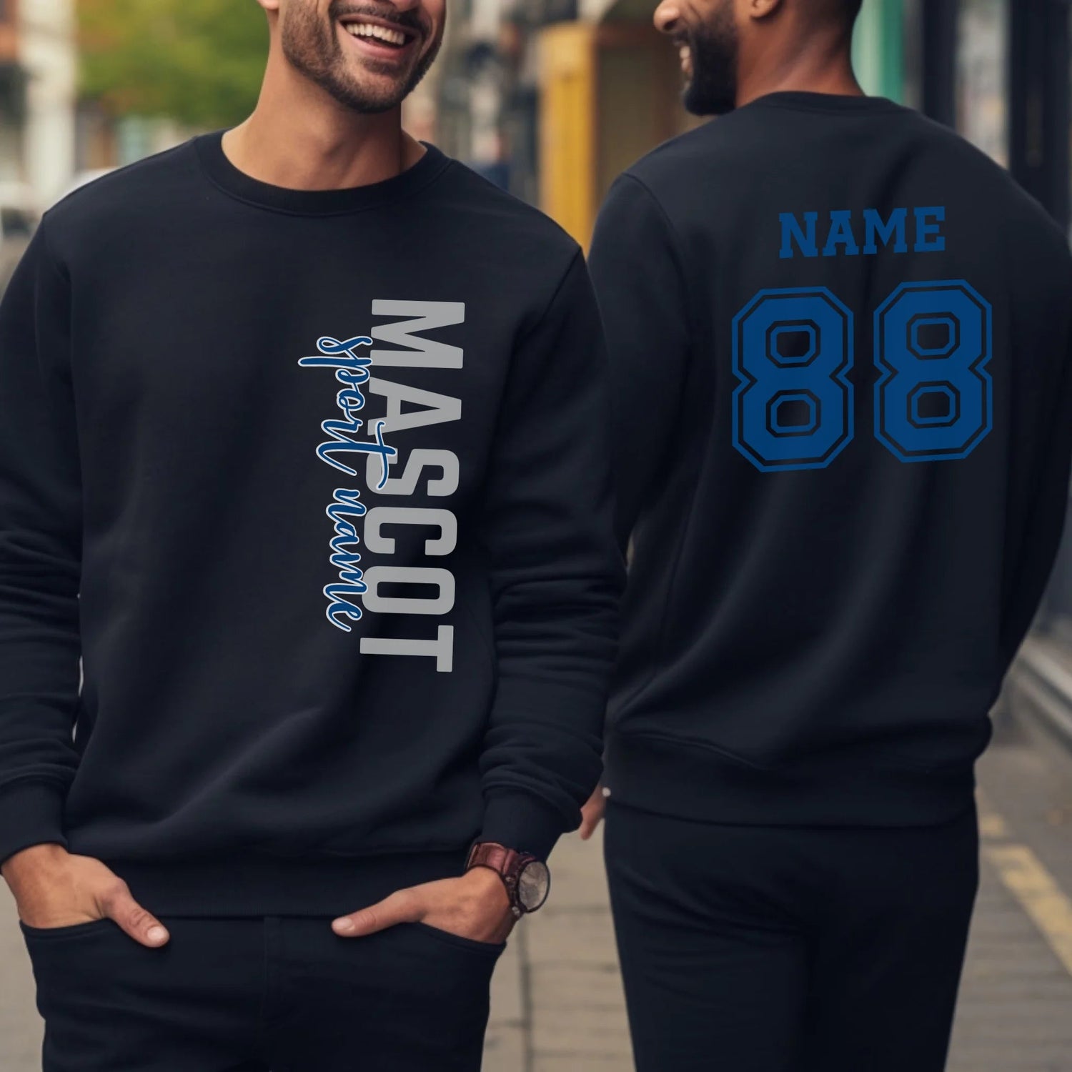 Custom School Spirit on a Sweatshirt With Mascot & Sport Name With Modern Vertical Design on a Sweatshirt