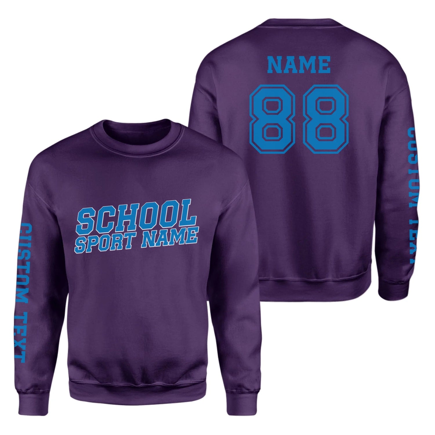 Custom School Spirit on a Sweatshirt With School and Mascot Name With Slanted Block Varsity Design on a Sweatshirt