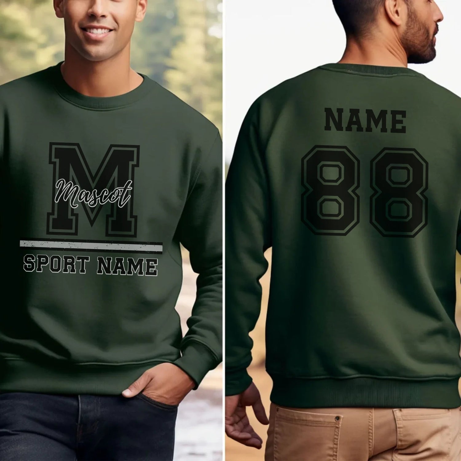 Custom School Mascot on a Sweatshirt With Large Initial, Mascot & Sport Name on a Sweatshirt