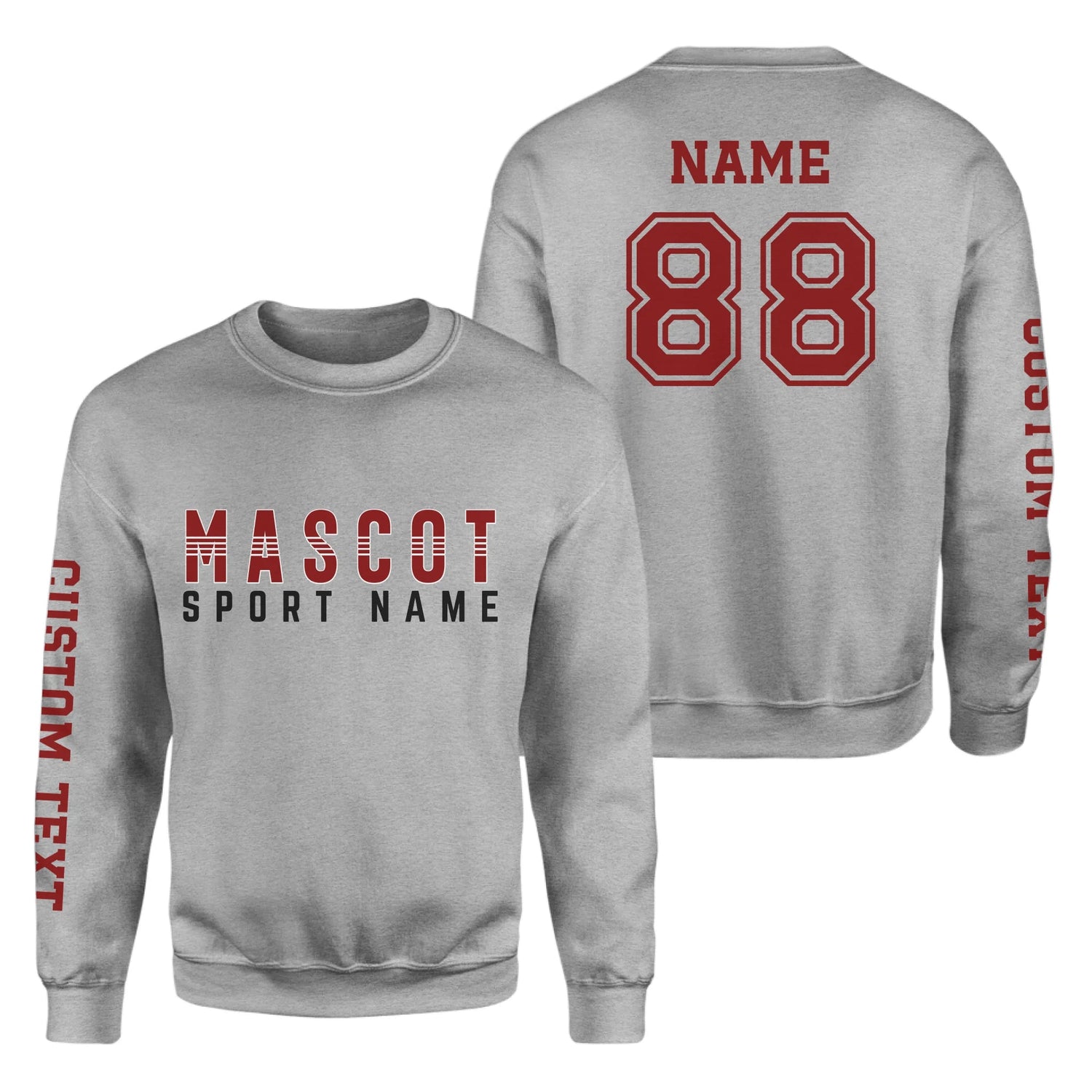 Custom School Spirit on a Sweatshirt With Mascot and Sport With Striped Text Design on a Sweatshirt