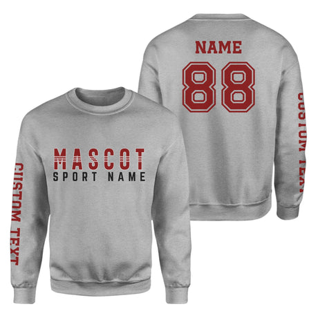 Custom School Spirit on a Sweatshirt With Mascot and Sport With Striped Text Design on a Sweatshirt