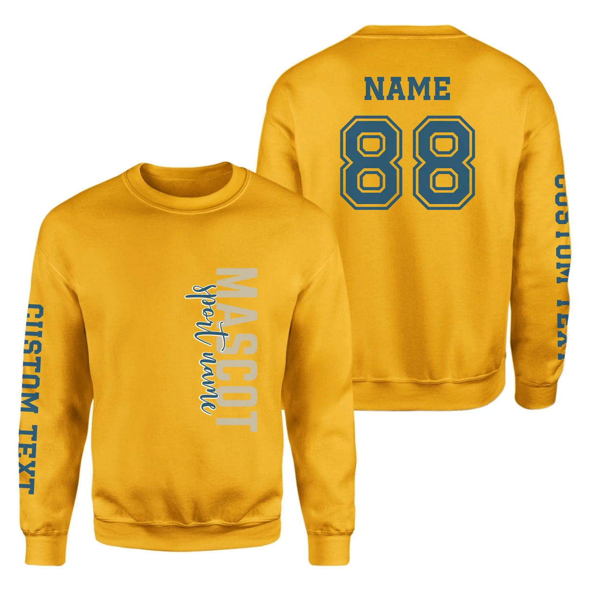 Custom School Spirit on a Sweatshirt With Mascot & Sport Name With Modern Vertical Design on a Sweatshirt
