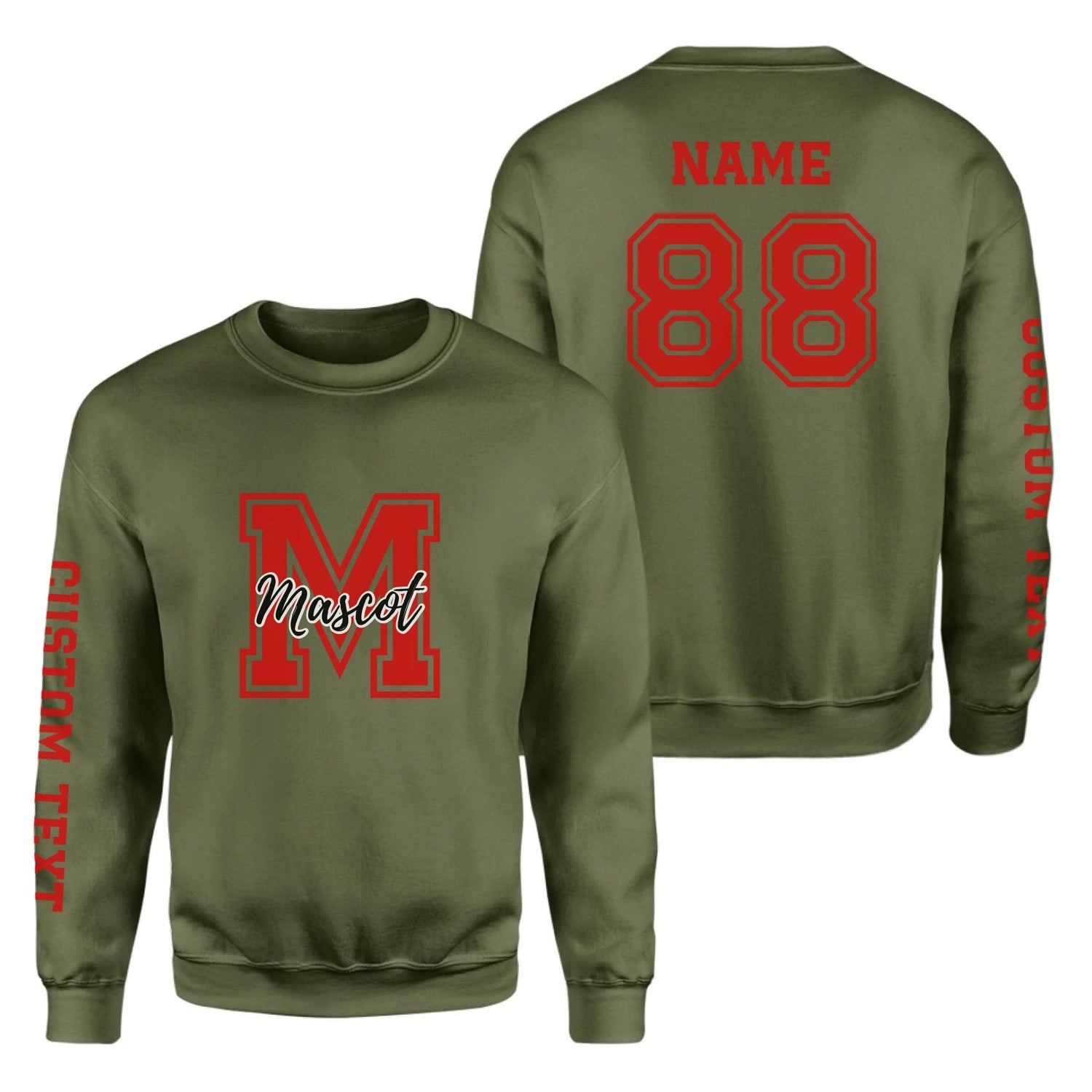Custom School Mascot on a Sweatshirt With Large Initial and Mascot Name on a Sweatshirt
