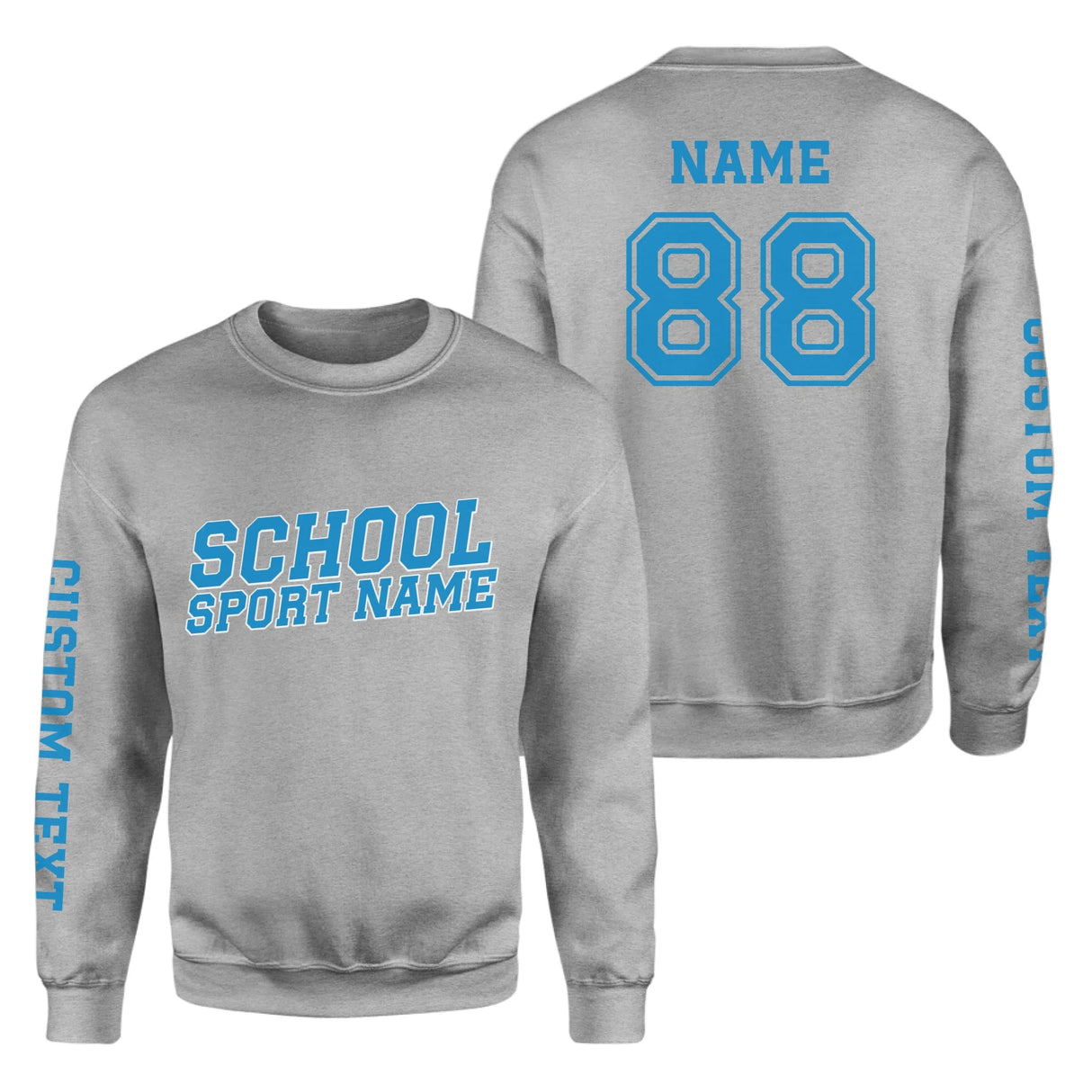 Custom School Spirit on a Sweatshirt With School and Mascot Name With Slanted Block Varsity Design on a Sweatshirt