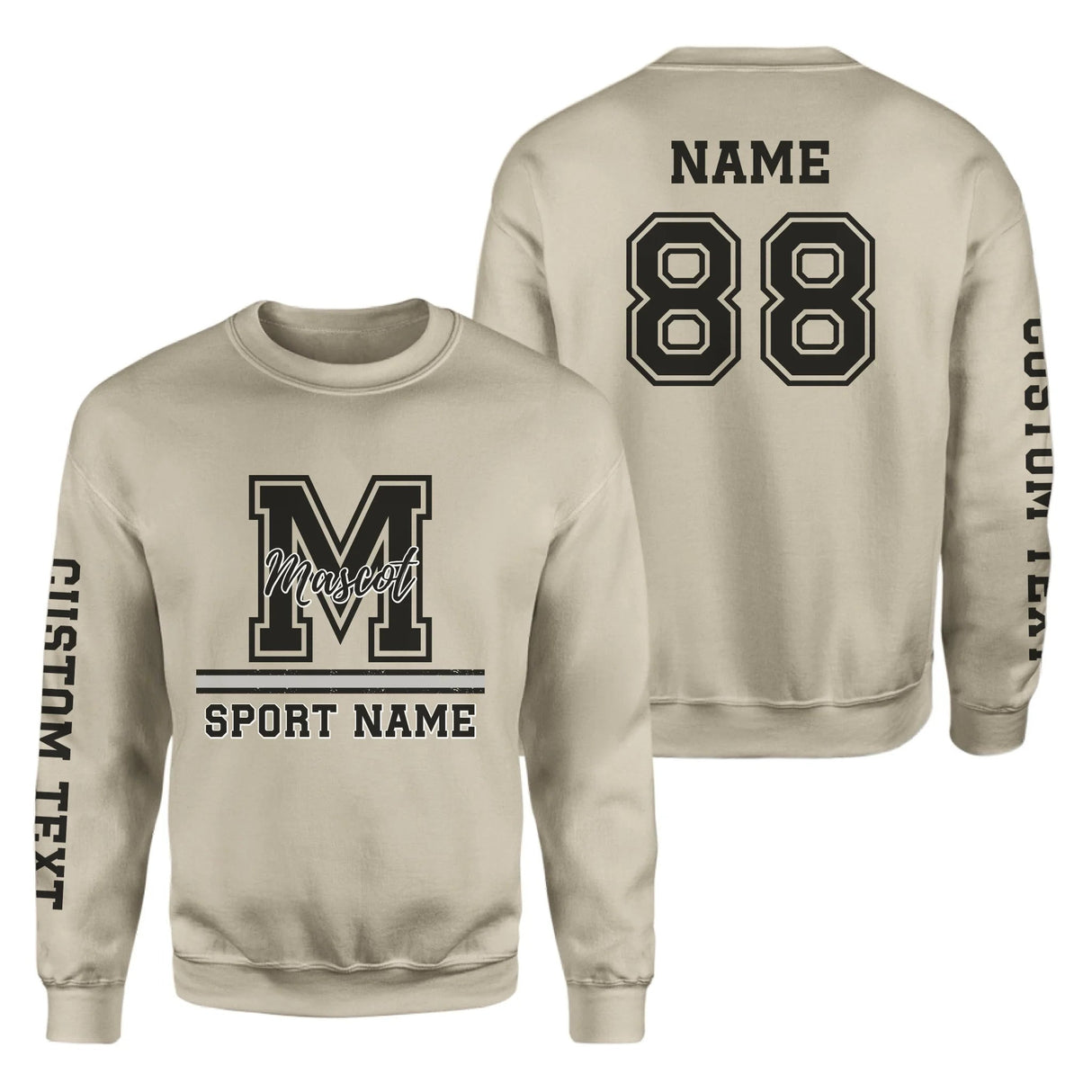 Custom School Mascot on a Sweatshirt With Large Initial, Mascot & Sport Name on a Sweatshirt