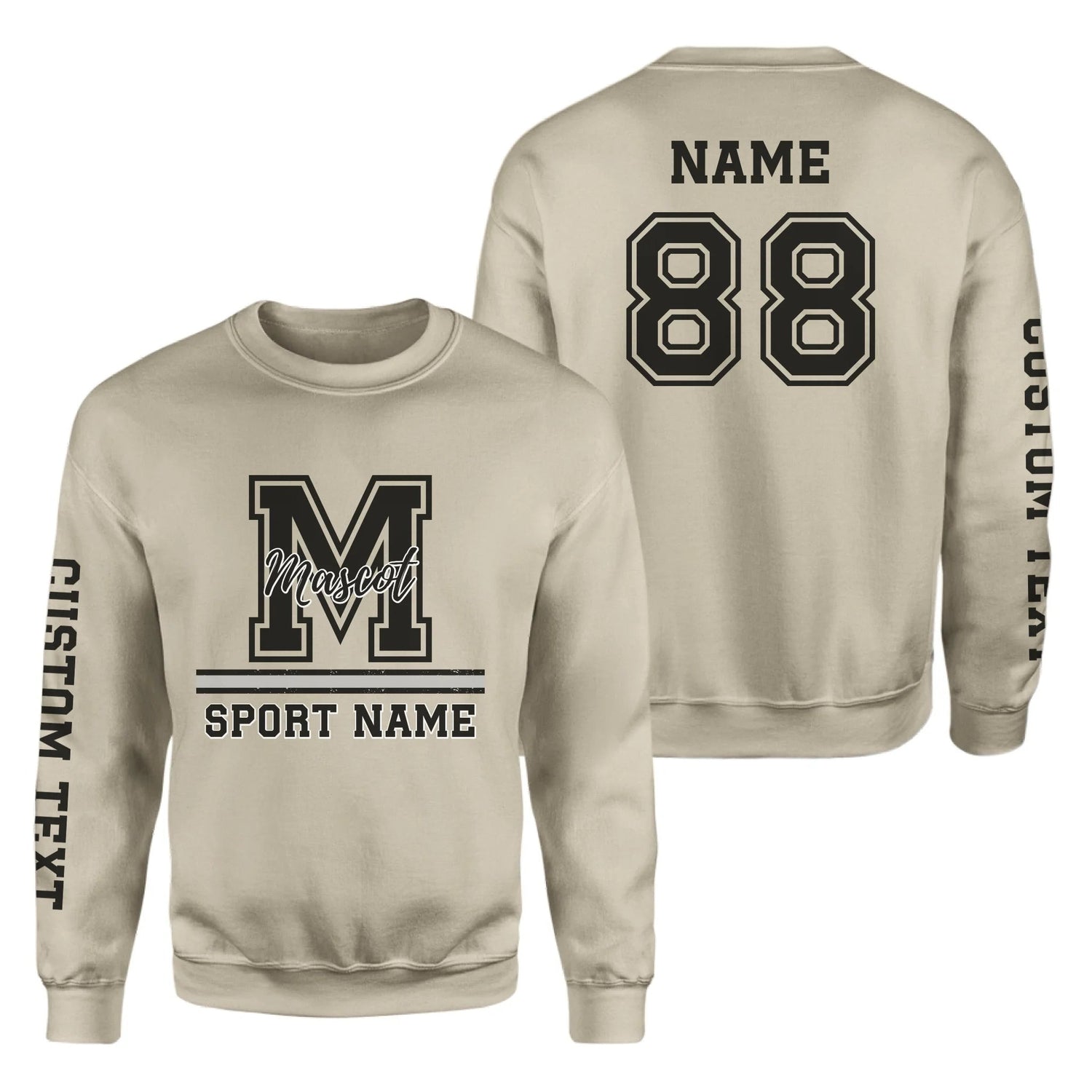 Custom School Mascot on a Sweatshirt With Large Initial, Mascot & Sport Name on a Sweatshirt