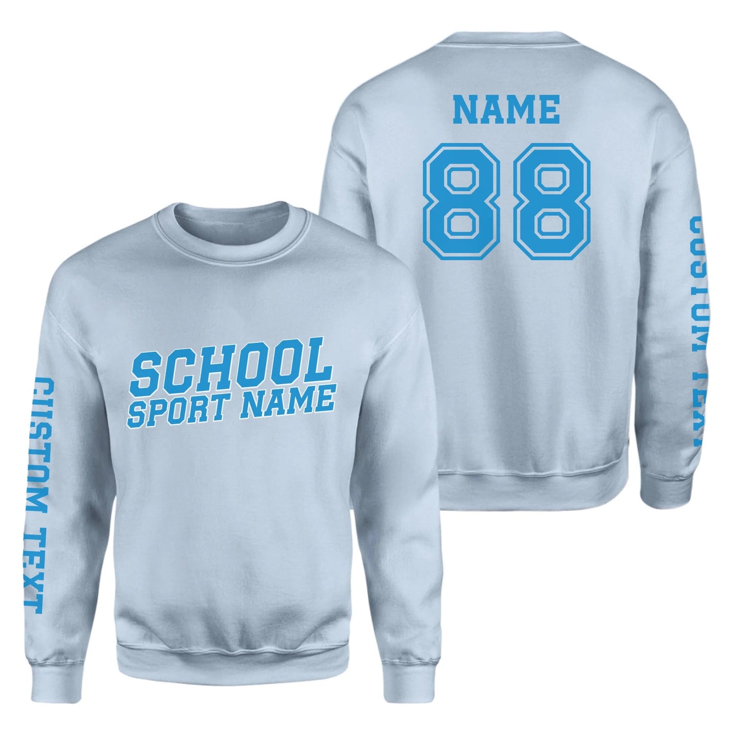 Custom School Spirit on a Sweatshirt With School and Mascot Name With Slanted Block Varsity Design on a Sweatshirt