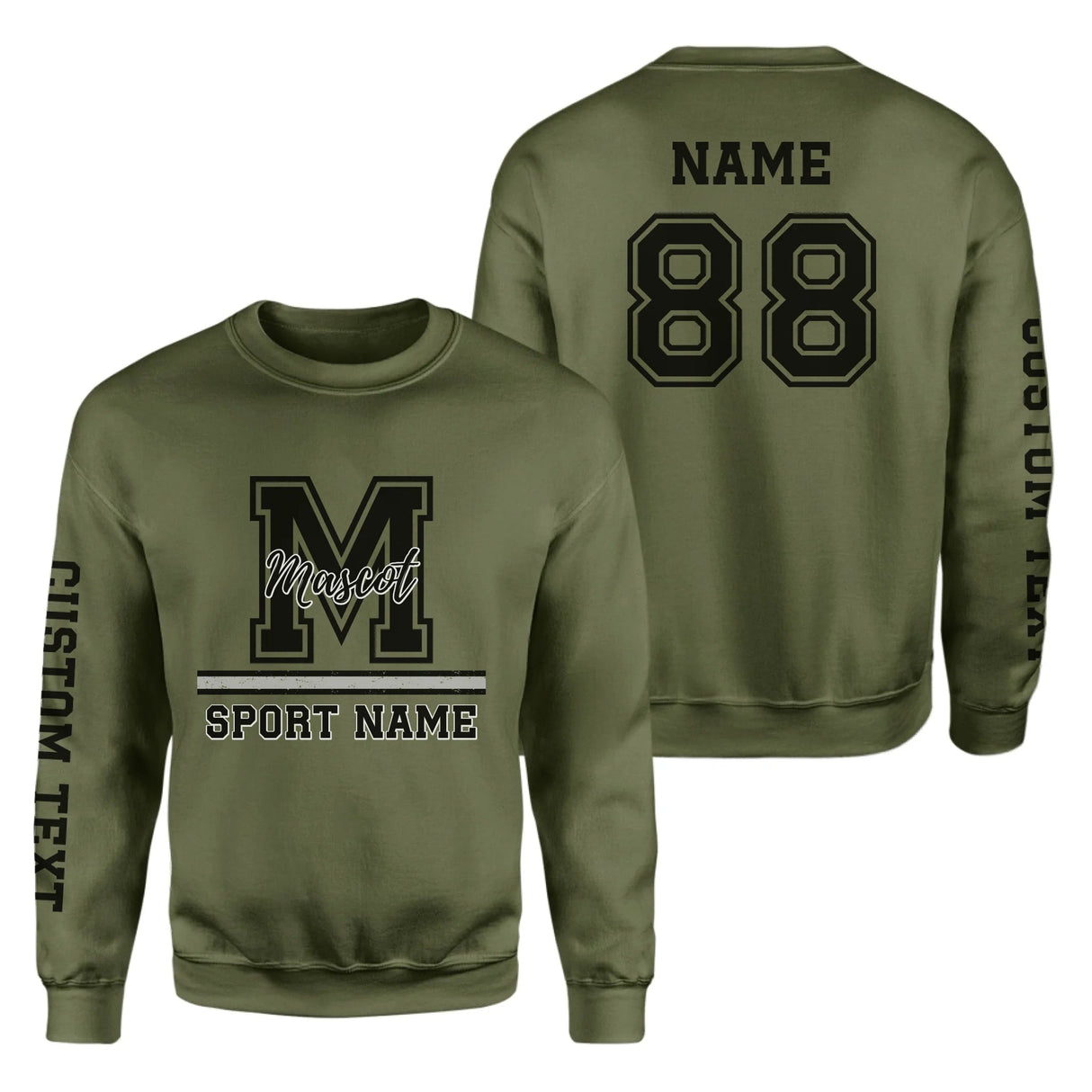 Custom School Mascot on a Sweatshirt With Large Initial, Mascot & Sport Name on a Sweatshirt