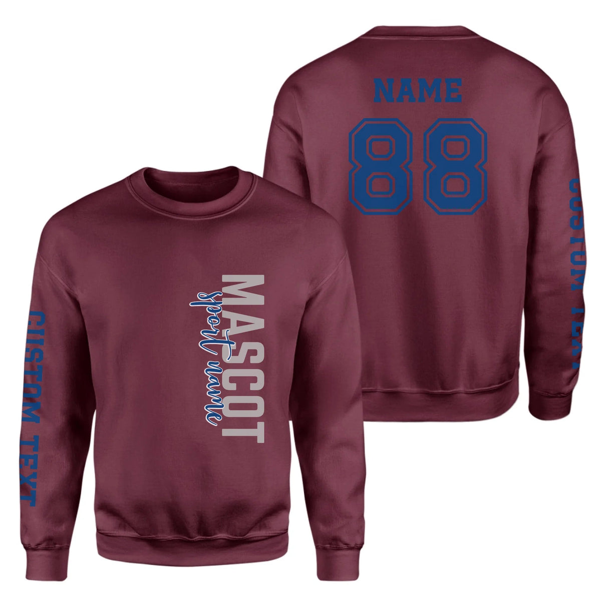 Custom School Spirit on a Sweatshirt With Mascot & Sport Name With Modern Vertical Design on a Sweatshirt
