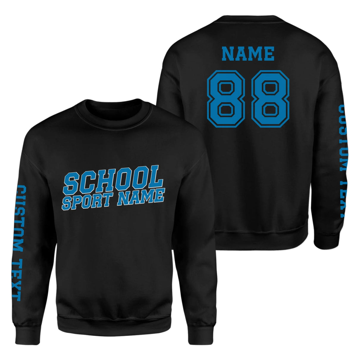 Custom School Spirit on a Sweatshirt With School and Mascot Name With Slanted Block Varsity Design on a Sweatshirt