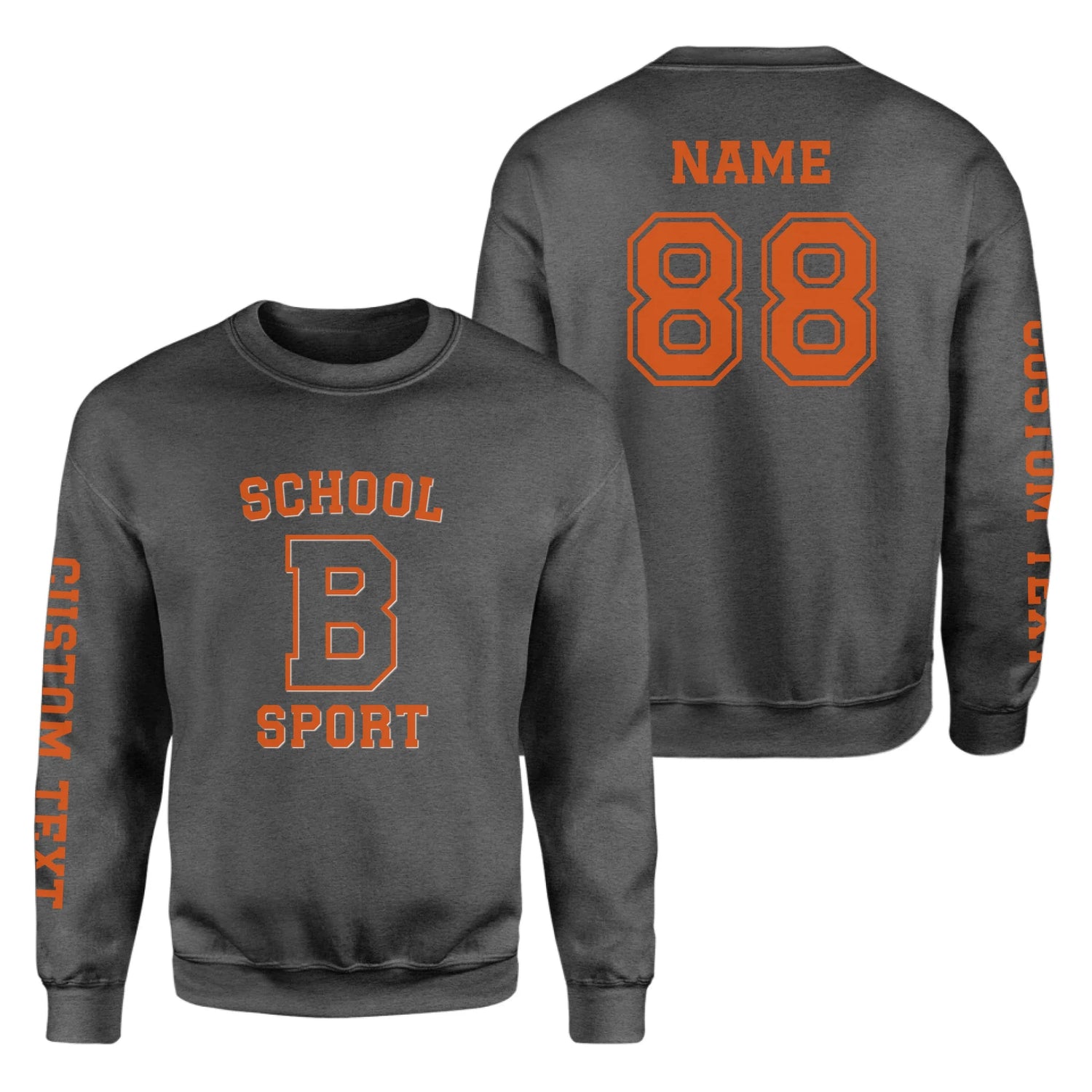 Custom School Spirit on a Sweatshirt With School, Initial & Sport Name With Collegiate Letter Design on a Sweatshirt