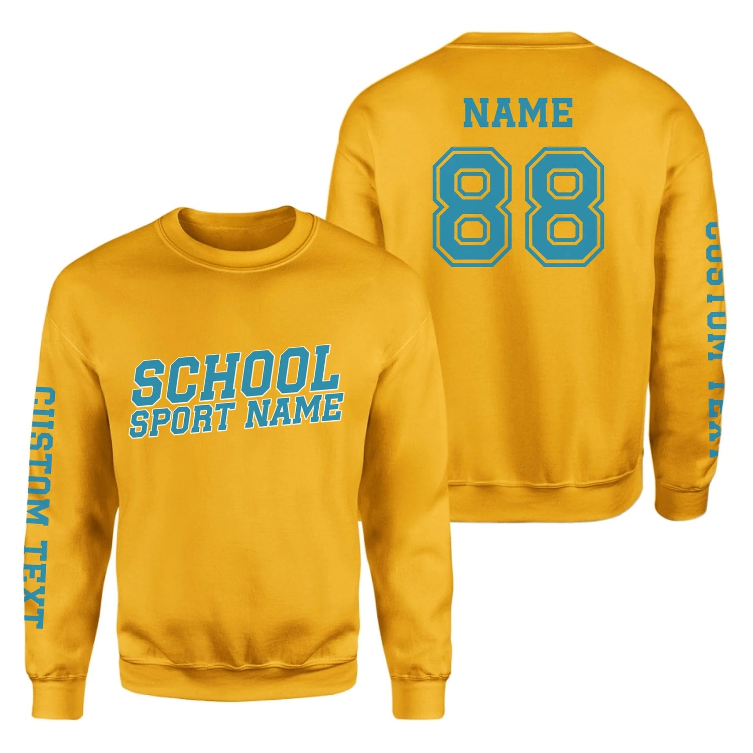 Custom School Spirit on a Sweatshirt With School and Mascot Name With Slanted Block Varsity Design on a Sweatshirt