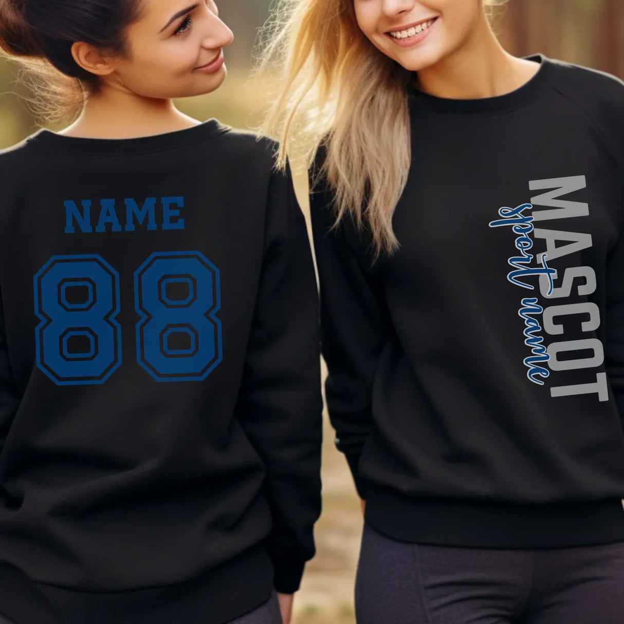 Custom School Spirit on a Sweatshirt With Mascot & Sport Name With Modern Vertical Design on a Sweatshirt