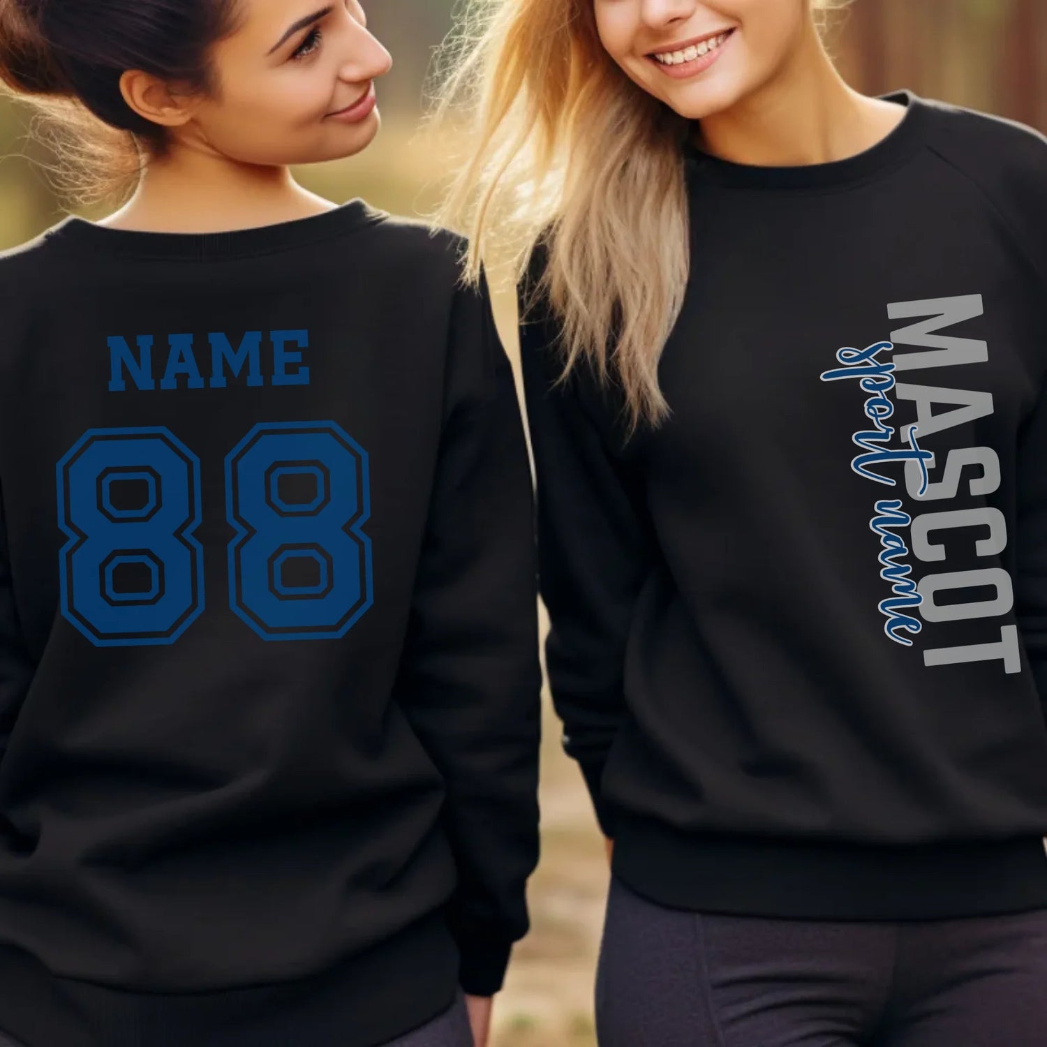 Custom School Spirit on a Sweatshirt With Mascot & Sport Name With Modern Vertical Design on a Sweatshirt