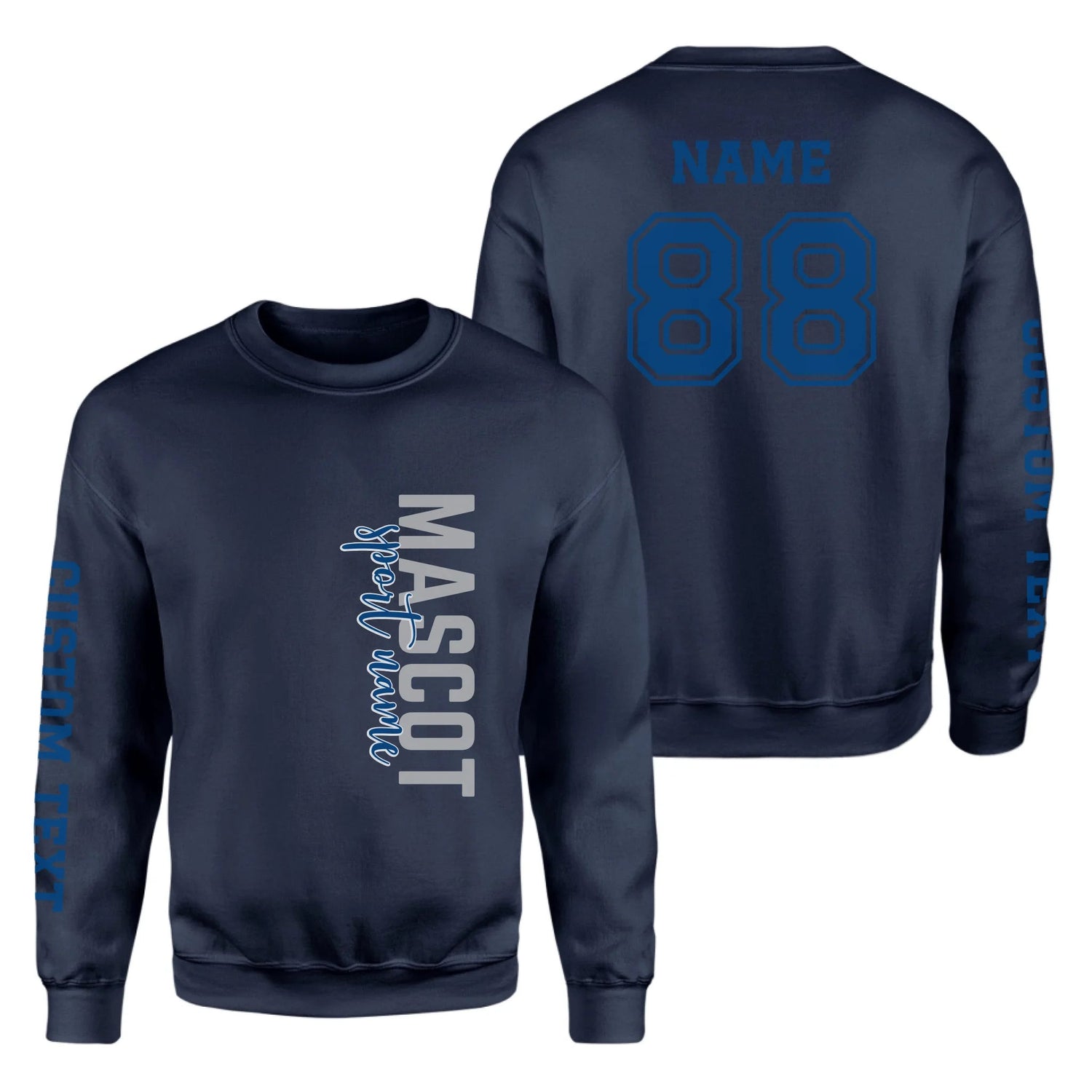 Custom School Spirit on a Sweatshirt With Mascot & Sport Name With Modern Vertical Design on a Sweatshirt