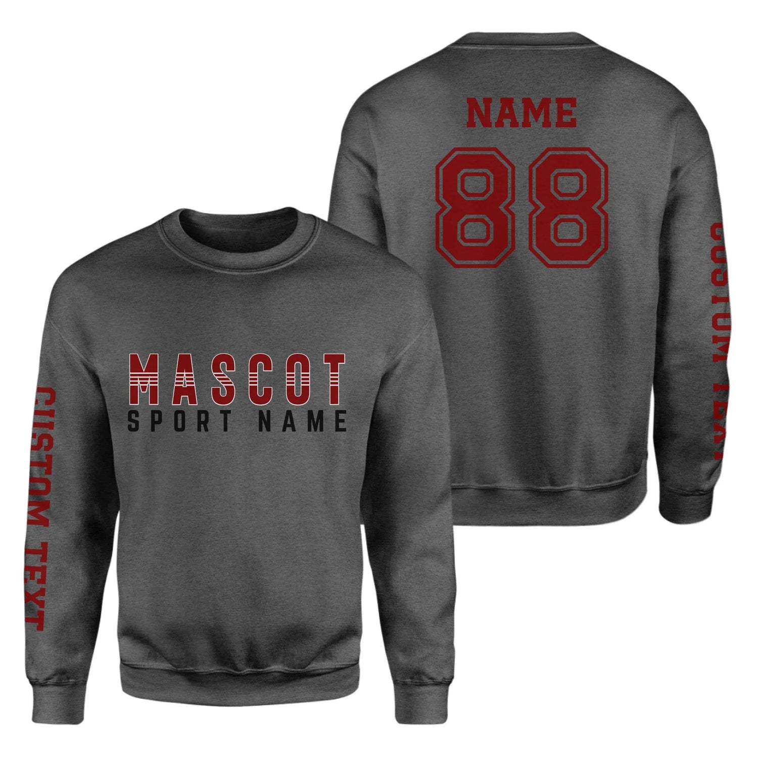 Custom School Spirit on a Sweatshirt With Mascot and Sport With Striped Text Design on a Sweatshirt