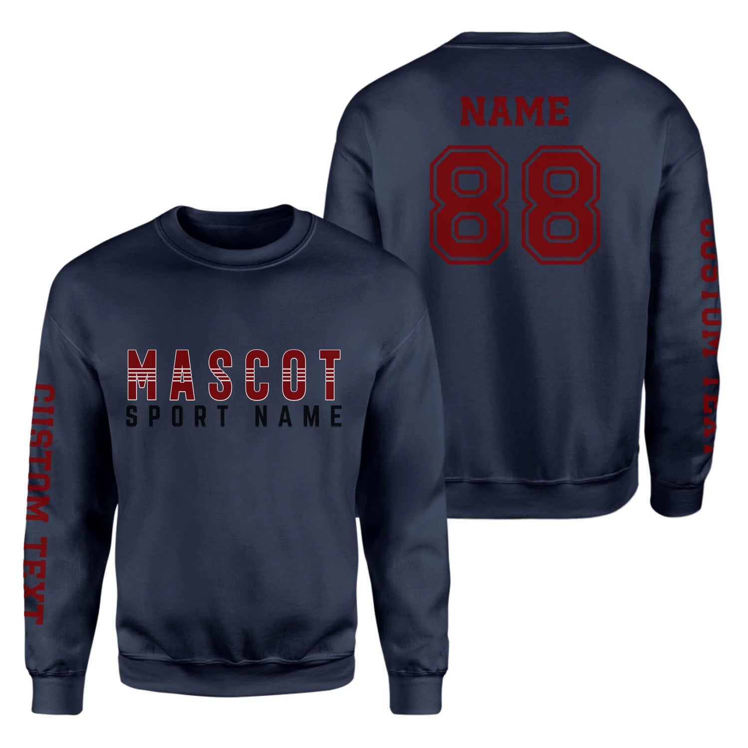 Custom School Spirit on a Sweatshirt With Mascot and Sport With Striped Text Design on a Sweatshirt
