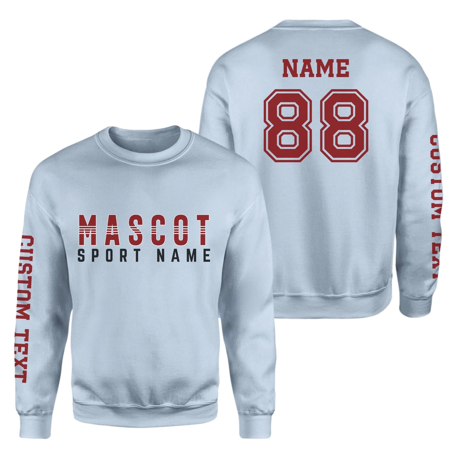Custom School Spirit on a Sweatshirt With Mascot and Sport With Striped Text Design on a Sweatshirt