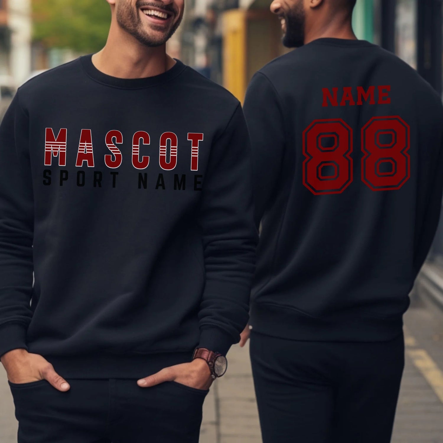 Custom School Spirit on a Sweatshirt With Mascot and Sport With Striped Text Design on a Sweatshirt