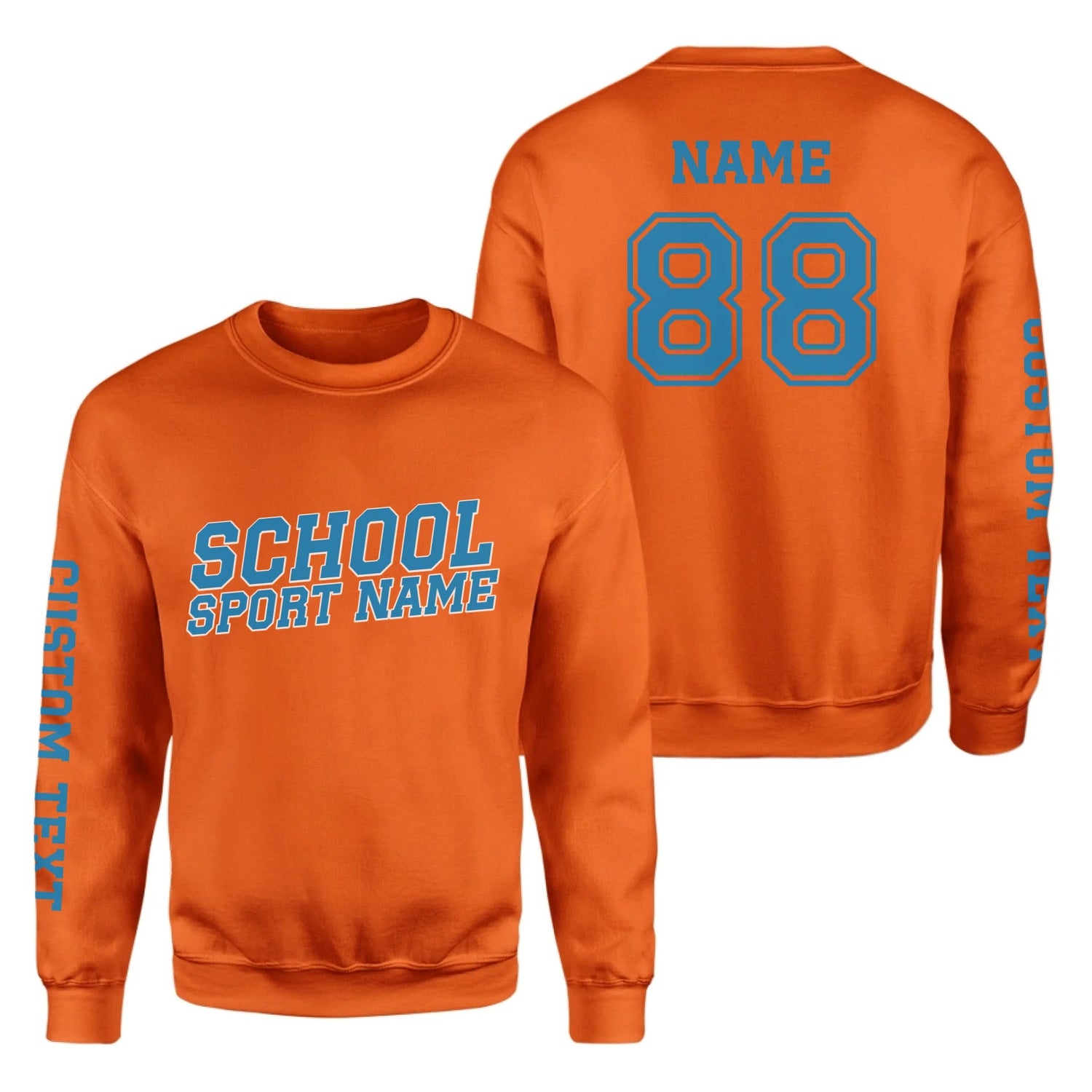 Custom School Spirit on a Sweatshirt With School and Mascot Name With Slanted Block Varsity Design on a Sweatshirt