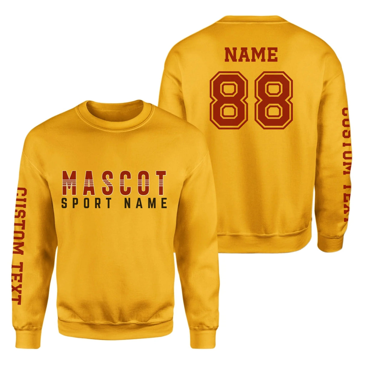 Custom School Spirit on a Sweatshirt With Mascot and Sport With Striped Text Design on a Sweatshirt