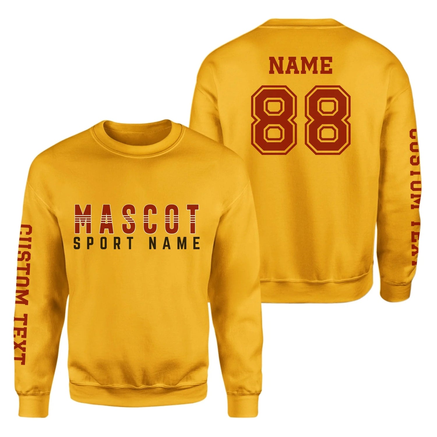 Custom School Spirit on a Sweatshirt With Mascot and Sport With Striped Text Design on a Sweatshirt