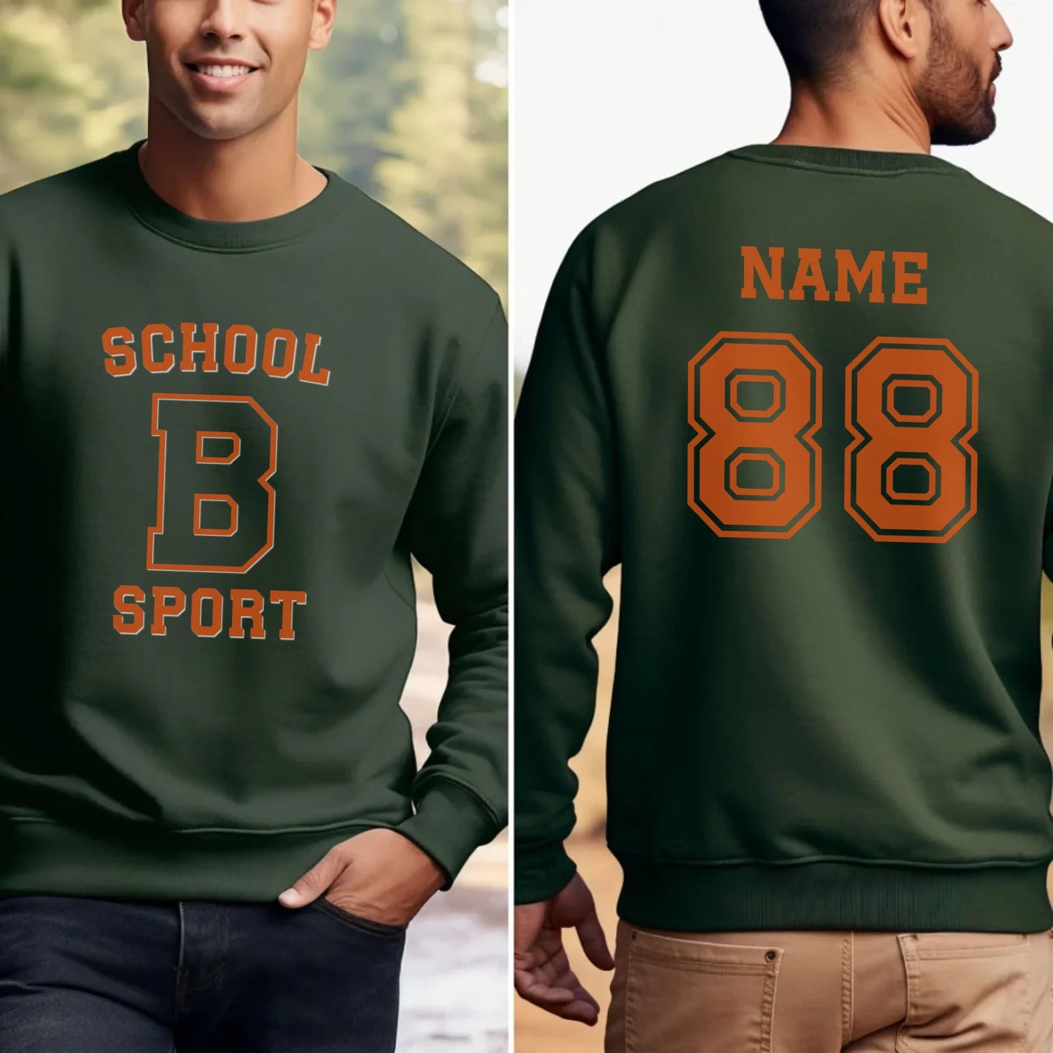 Custom School Spirit on a Sweatshirt With School, Initial & Sport Name With Collegiate Letter Design on a Sweatshirt