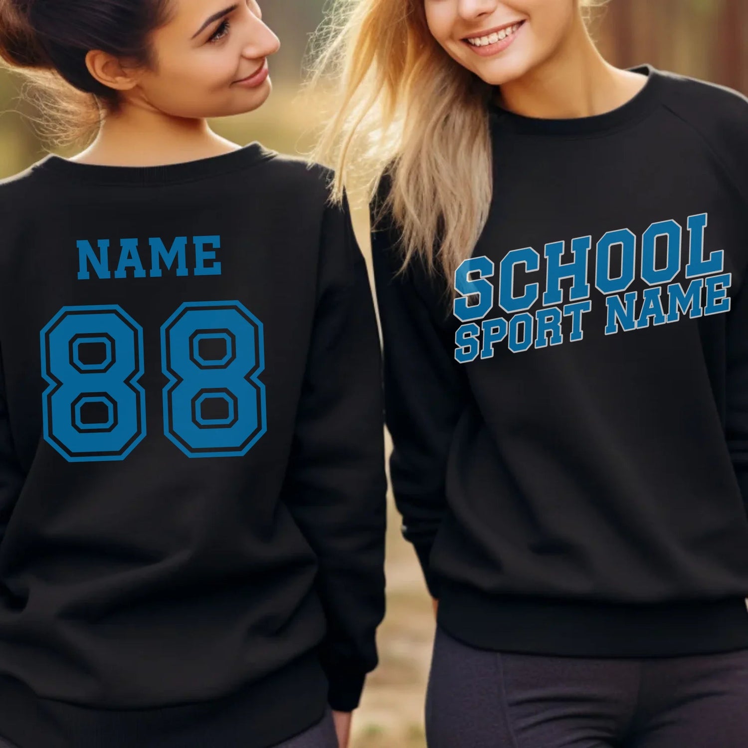 Custom School Spirit on a Sweatshirt With School and Mascot Name With Slanted Block Varsity Design on a Sweatshirt