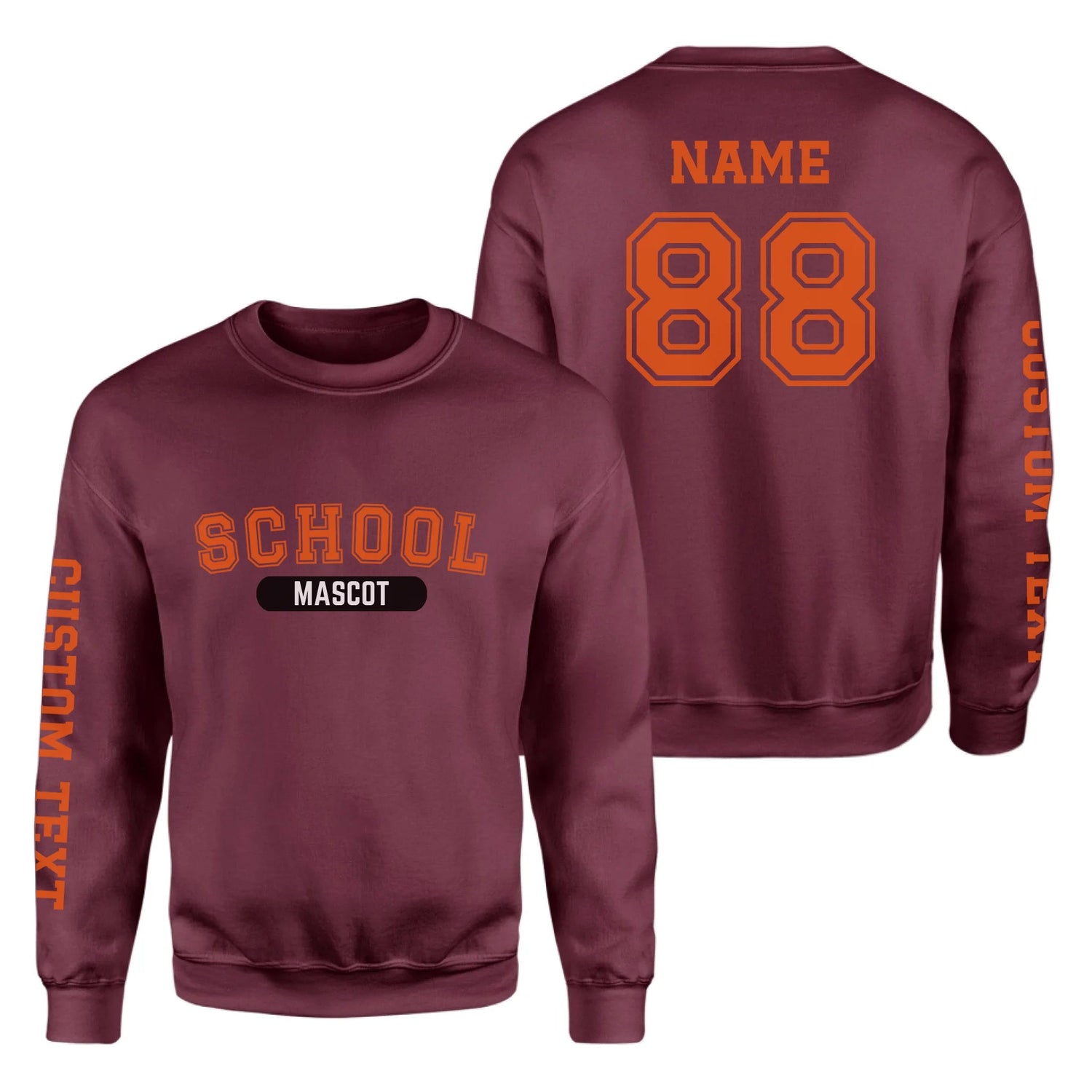 Custom School Spirit on a Sweatshirt With School and Mascot With Classic Design on a Sweatshirt