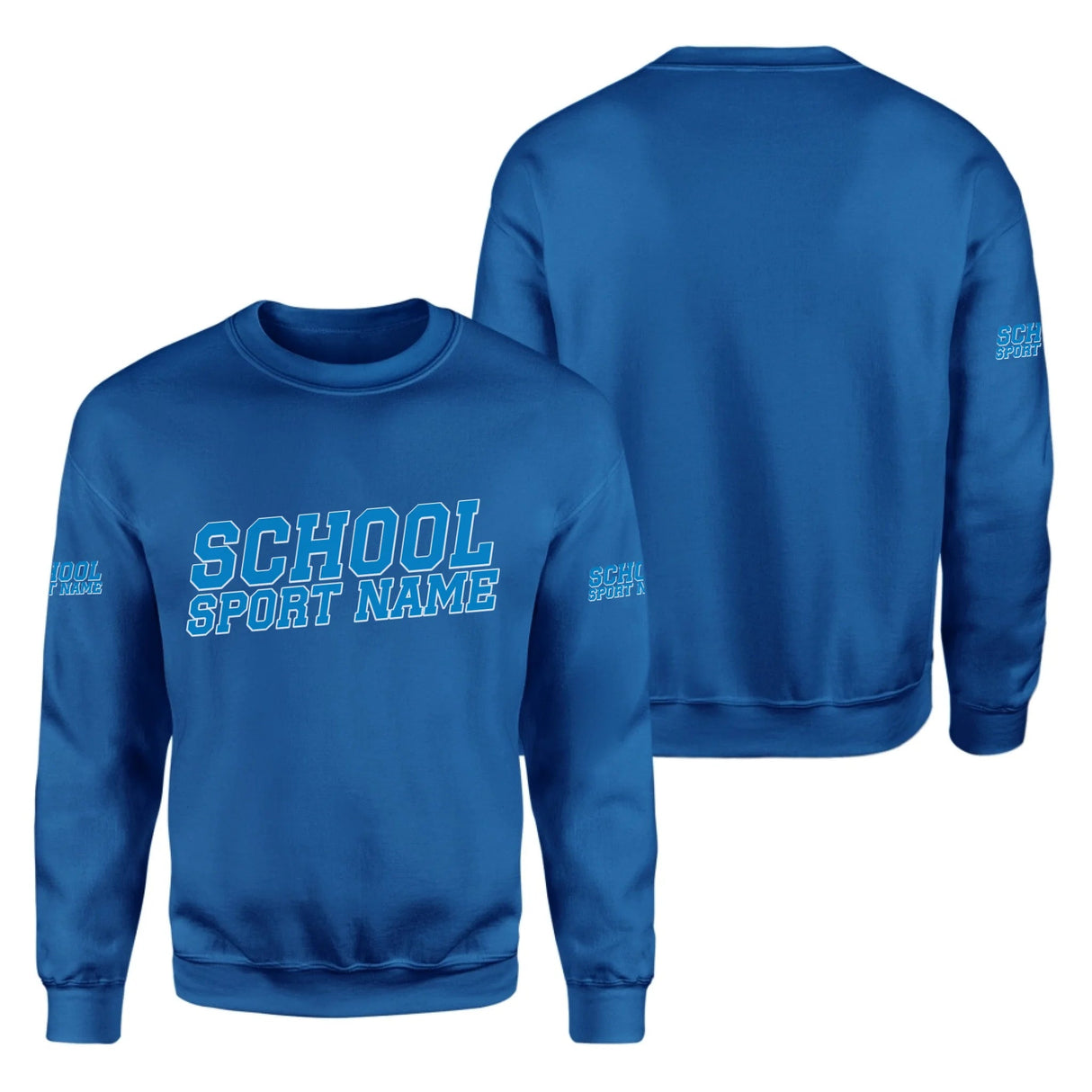 Custom School Spirit on a Sweatshirt With School and Mascot Name With Slanted Block Varsity Design on a Sweatshirt