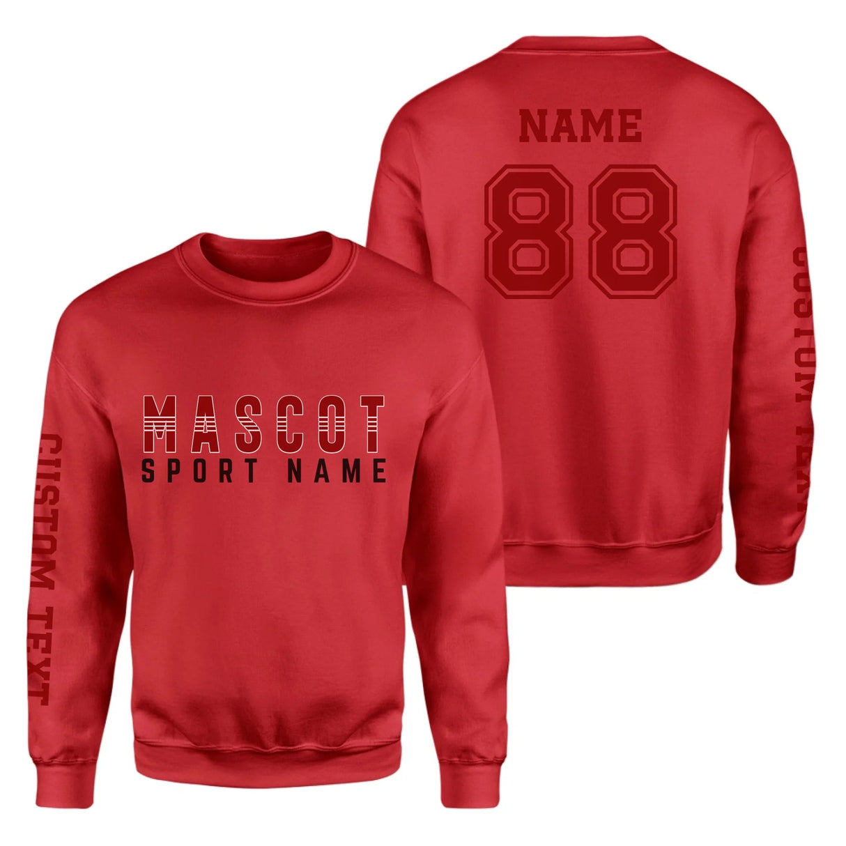 Custom School Spirit on a Sweatshirt With Mascot and Sport With Striped Text Design on a Sweatshirt
