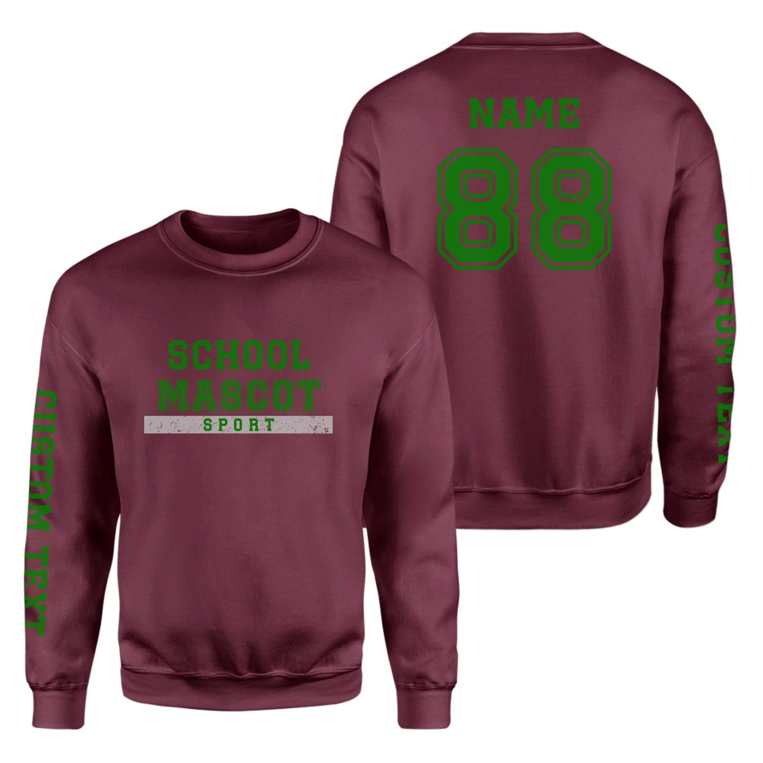 Custom School Spirit on a Sweatshirt With Mascot & Sport Name With Bold Varsity Design on a Sweatshirt